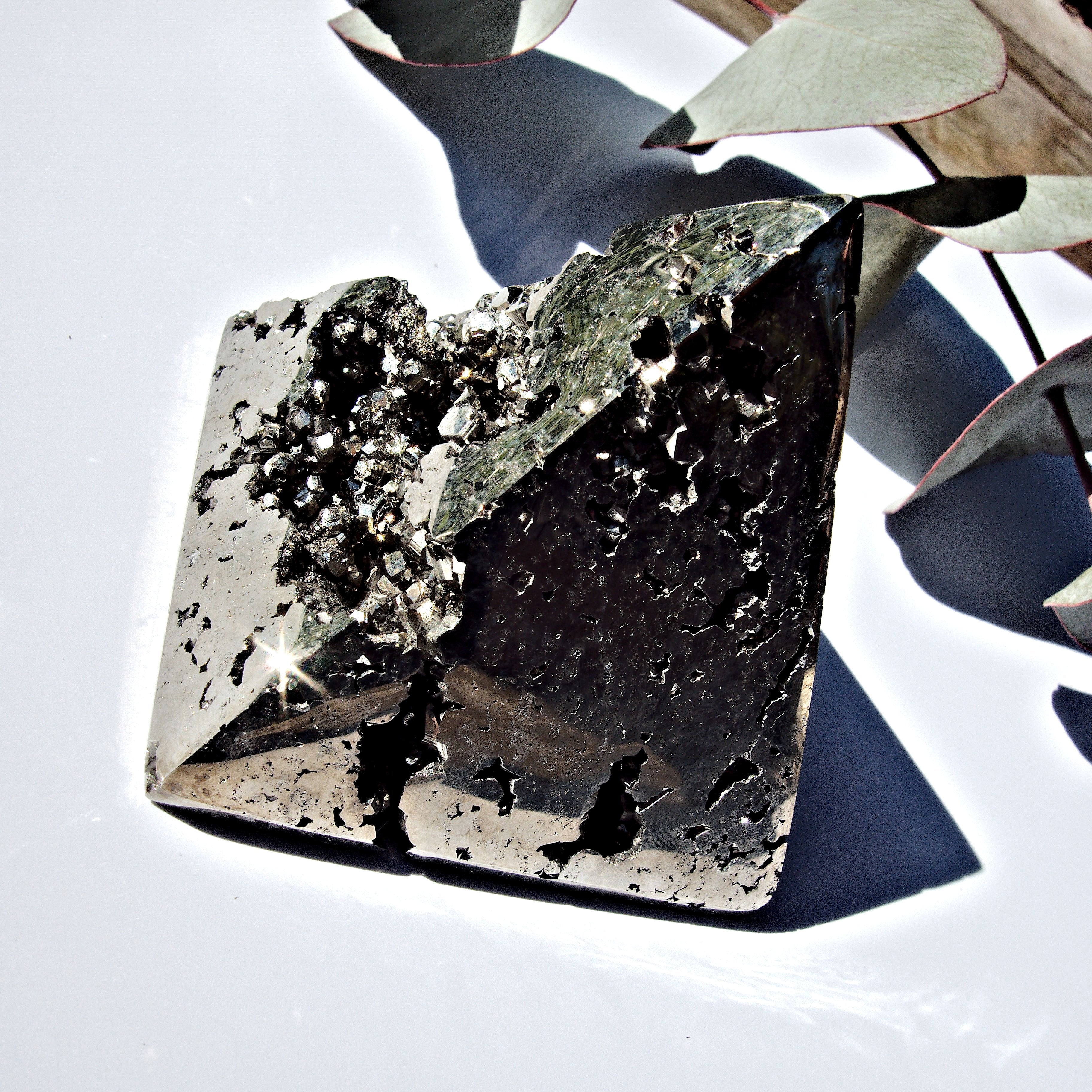 Gorgeous Deep Sparkling Geode Cave Pyrite Pyramid Carving - Earth Family Crystals
