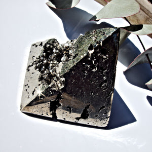 Gorgeous Deep Sparkling Geode Cave Pyrite Pyramid Carving - Earth Family Crystals