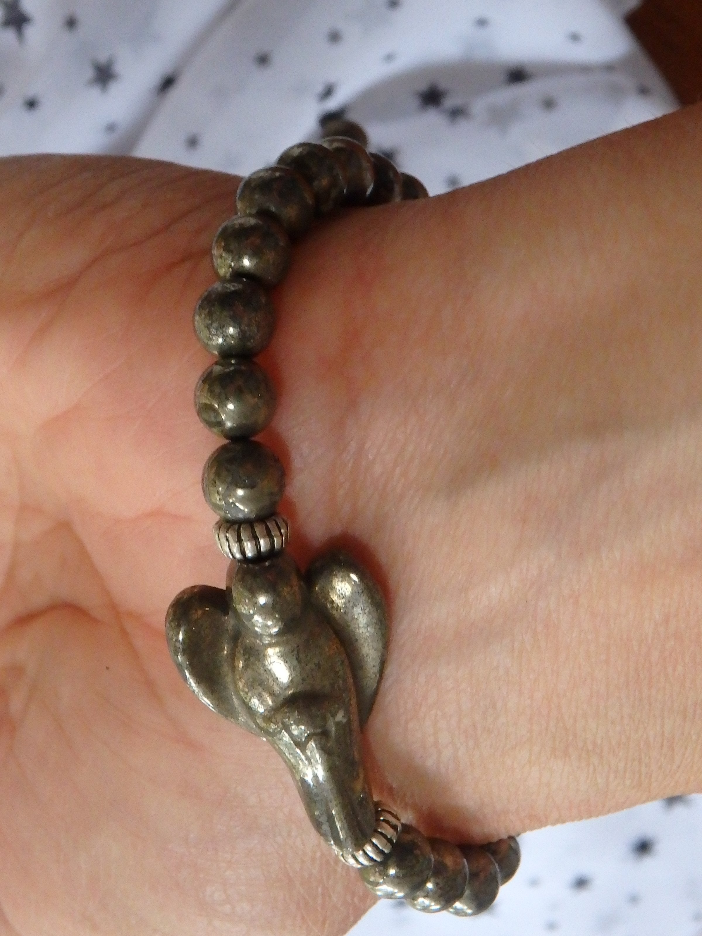 Golden Pyrite Beads & Angel Adjustable Bracelet - Earth Family Crystals