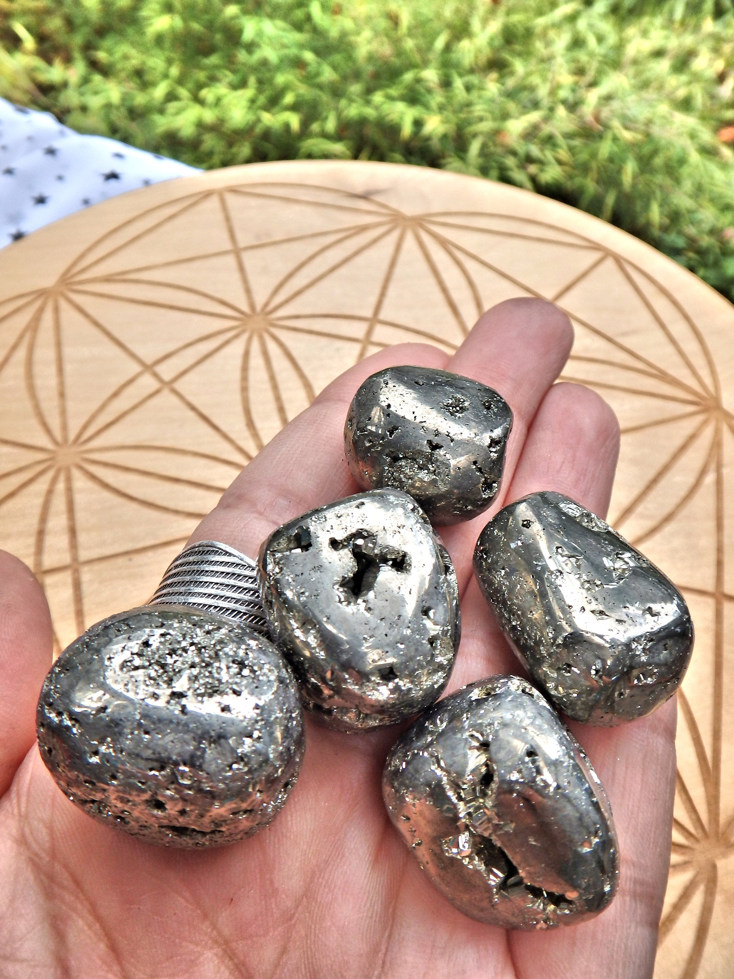 Golden Pyrite Tumbled Stone With Caves From Peru Small - Earth Family Crystals