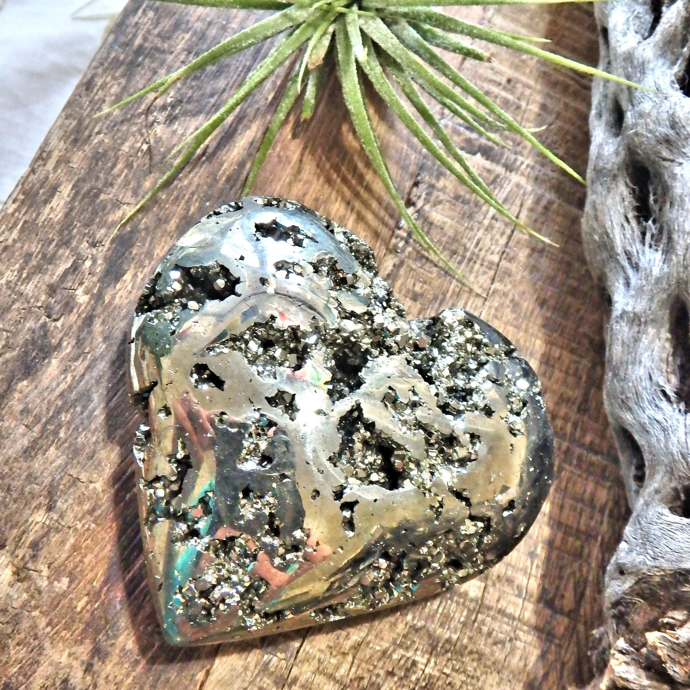 Sparkling Golden Pyrite Gemstone Heart Carving 1