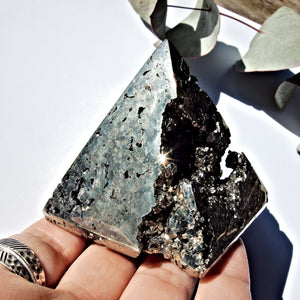 Gorgeous Deep Sparkling Geode Cave Pyrite Pyramid Carving - Earth Family Crystals