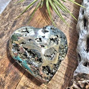 Sparkling Golden Pyrite Gemstone Heart Carving 1