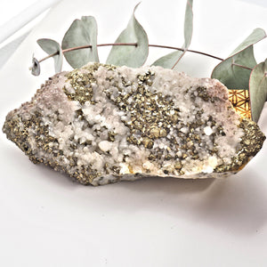 Chunky Pyrite & Hematite Included Quartz Points Nestled on Rock Matrix - Earth Family Crystals