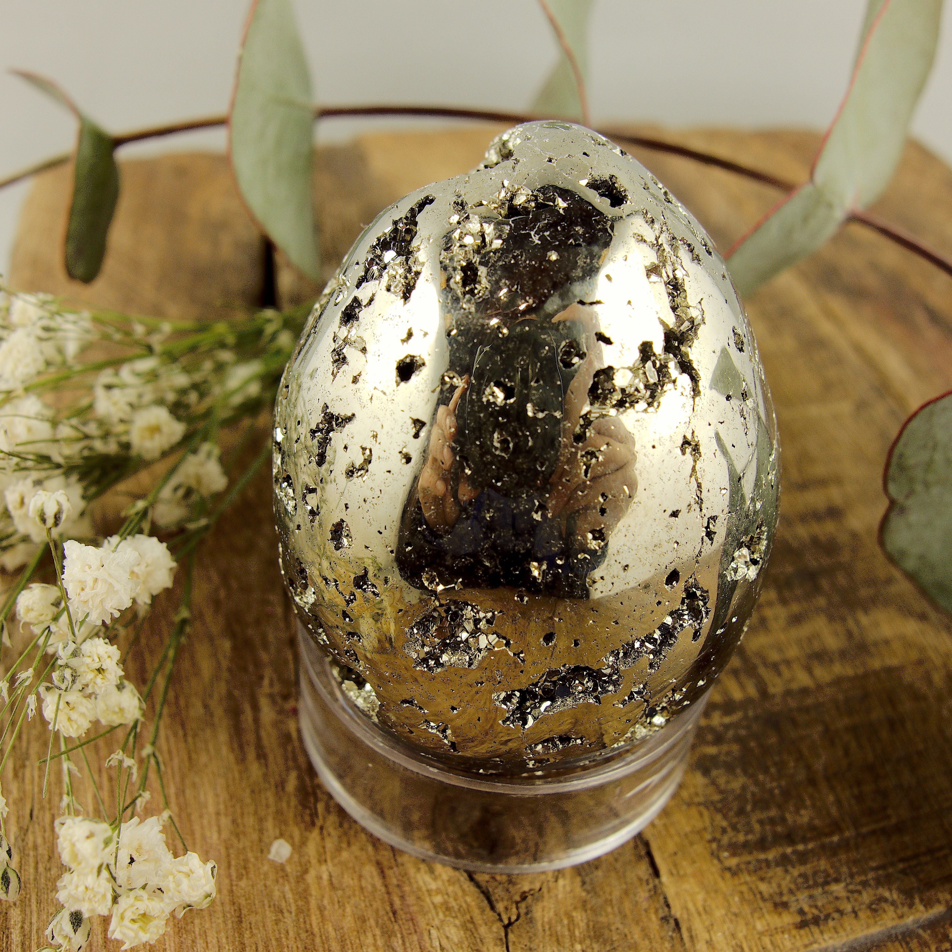 Sparkling Druzy Caves Golden Pyrite Egg Carving - Earth Family Crystals