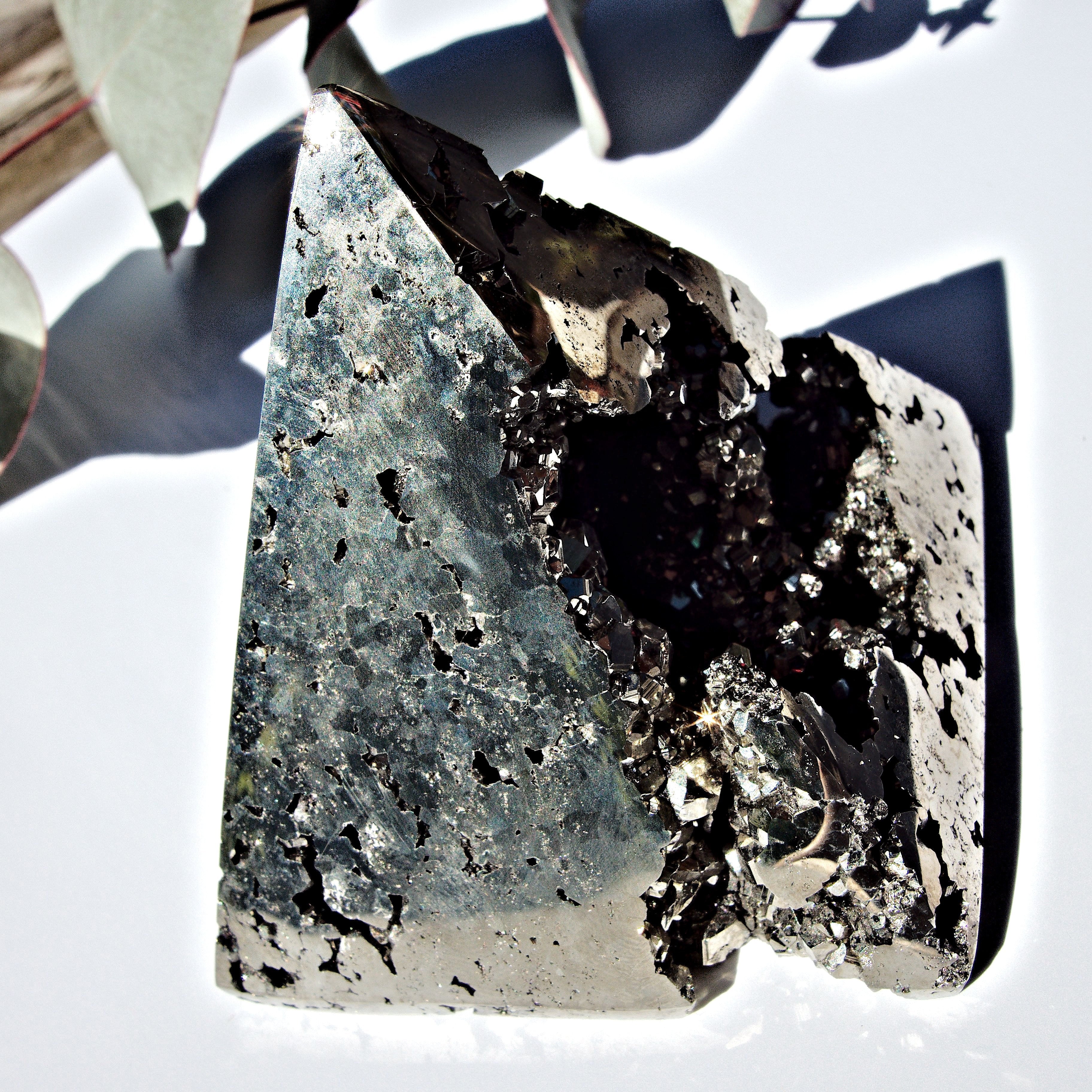 Gorgeous Deep Sparkling Geode Cave Pyrite Pyramid Carving - Earth Family Crystals