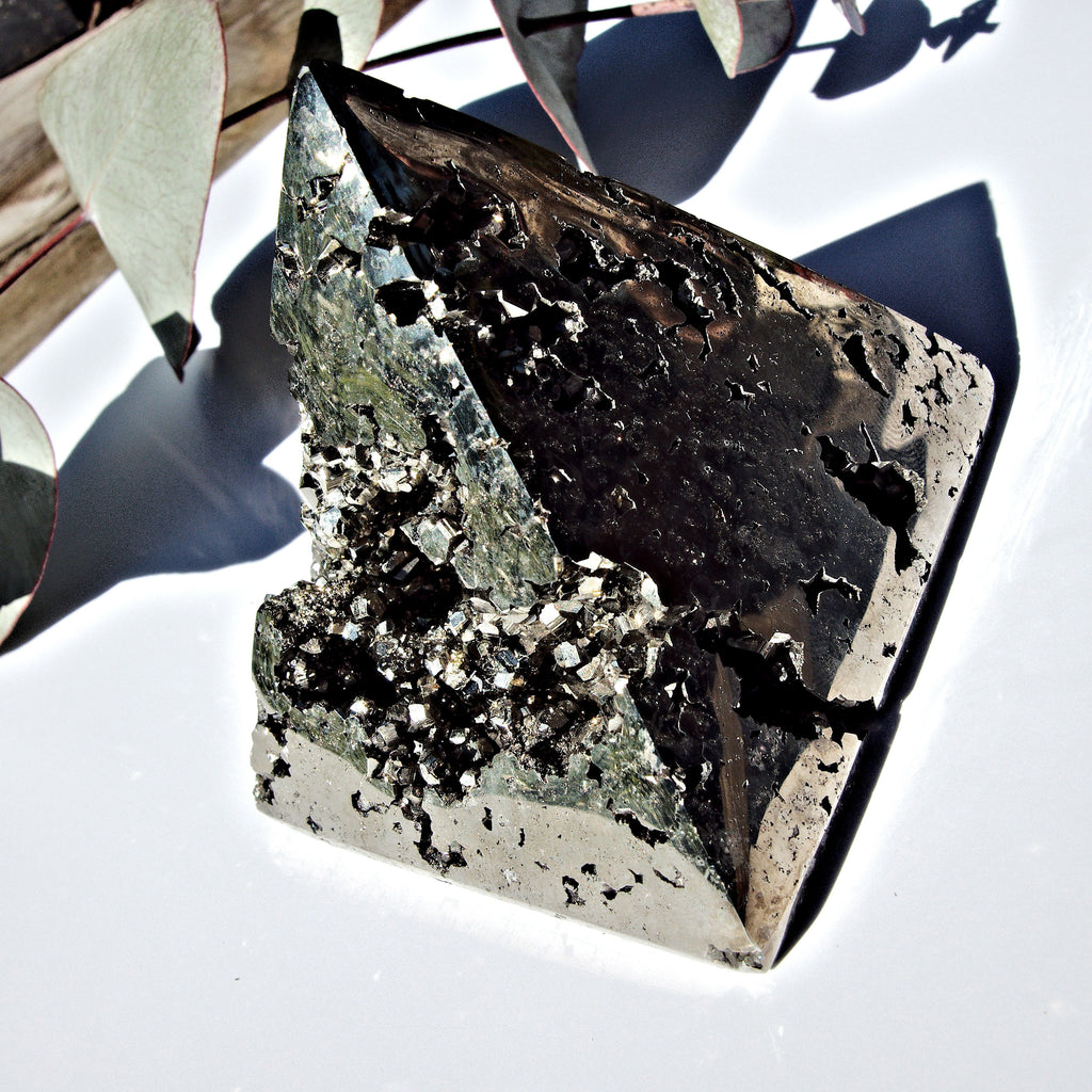 Gorgeous Deep Sparkling Geode Cave Pyrite Pyramid Carving - Earth Family Crystals