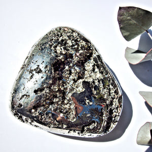 Stunning Deep Golden Geode Pyrite Heart Carving From Peru - Earth Family Crystals