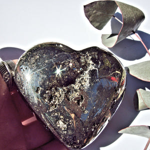 Stunning Deep Golden Geode Pyrite Heart Carving From Peru - Earth Family Crystals