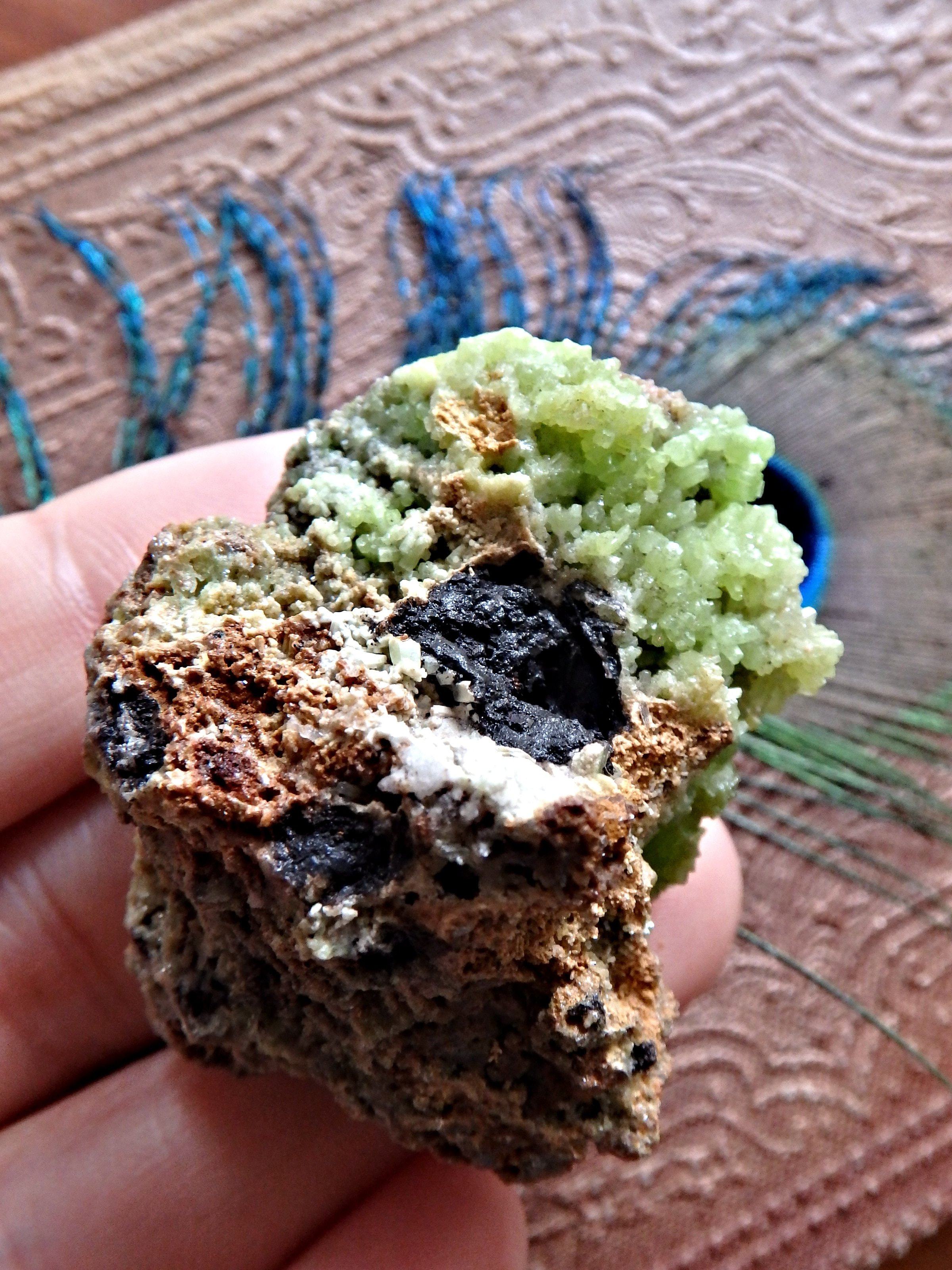 Electric Green Druzy Points Pyromorphite Nestled in Matrix From China - Earth Family Crystals