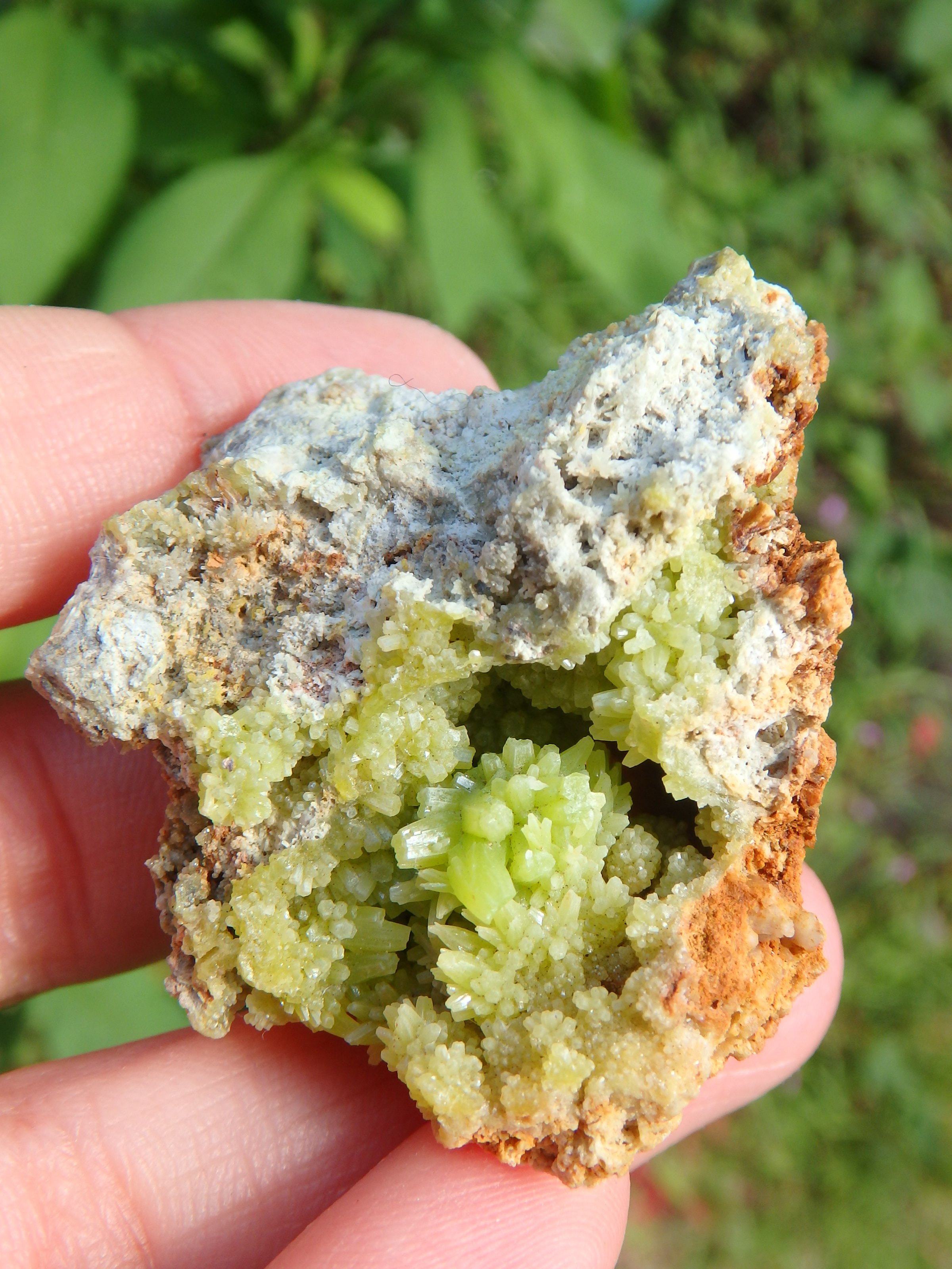Electric Green Druzy Points Nestled in Cave Pyromorphite Specimen - Earth Family Crystals