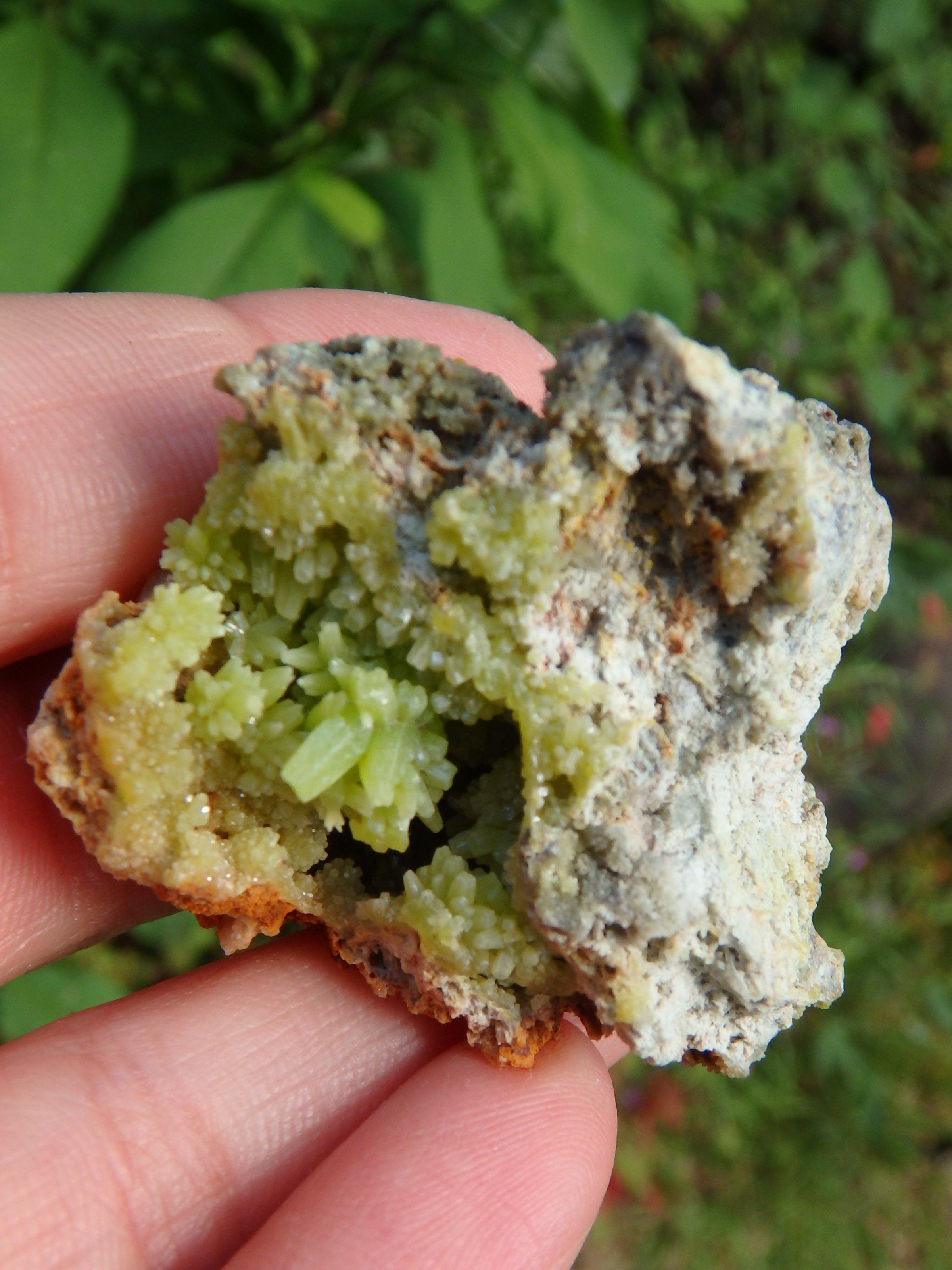 Electric Green Druzy Points Nestled in Cave Pyromorphite Specimen - Earth Family Crystals