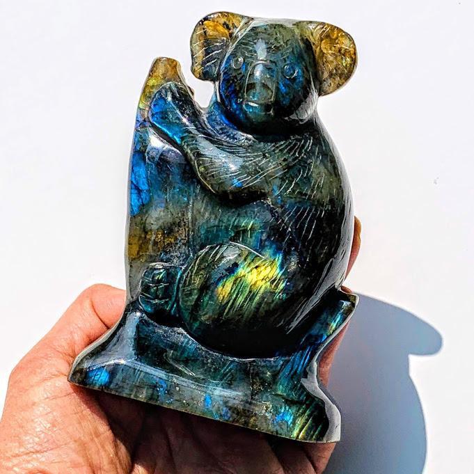 Absolutely Breathtaking Large Handcrafted Koala Labradorite Display Carving - Earth Family Crystals