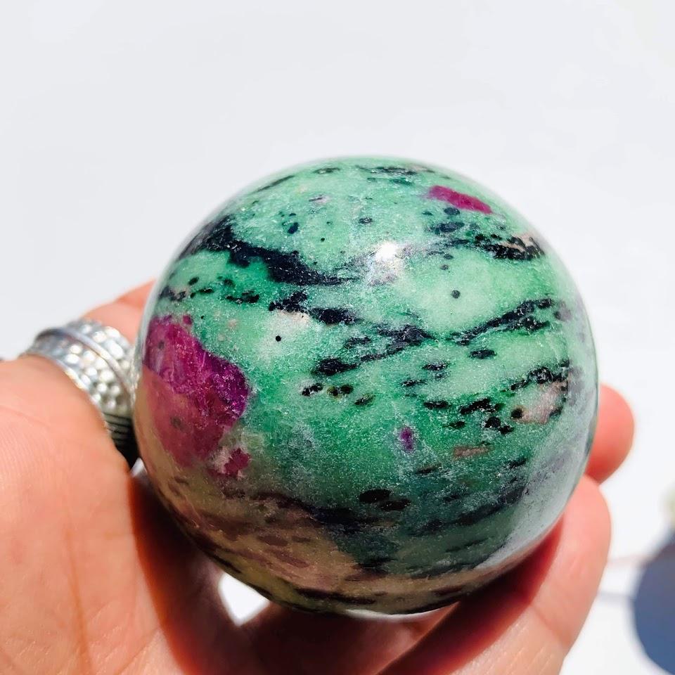 Gorgeous Colors Large Ruby Zoisite Sphere Carving - Earth Family Crystals