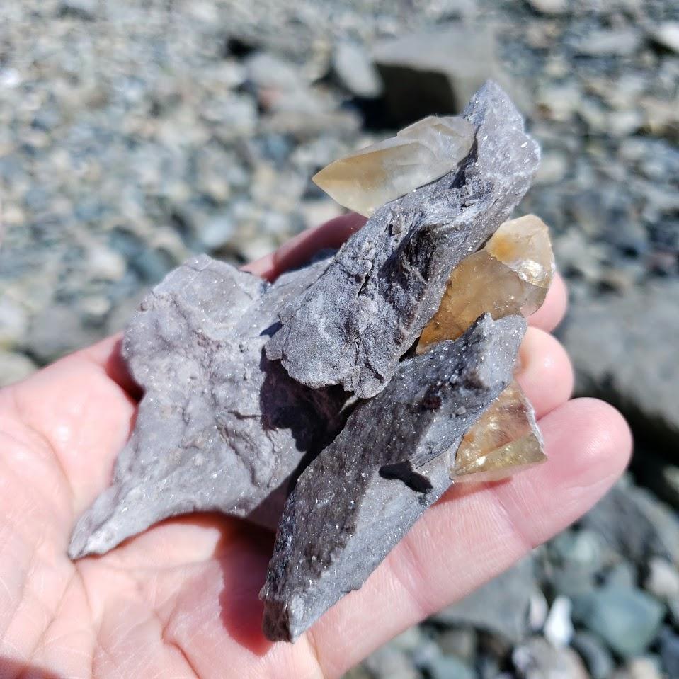 Fabulous Famous Locality~Elmwood Mine Golden Stellar Beam Calcite Points nestled in Shimmering Chunky Rock Matrix - Earth Family Crystals