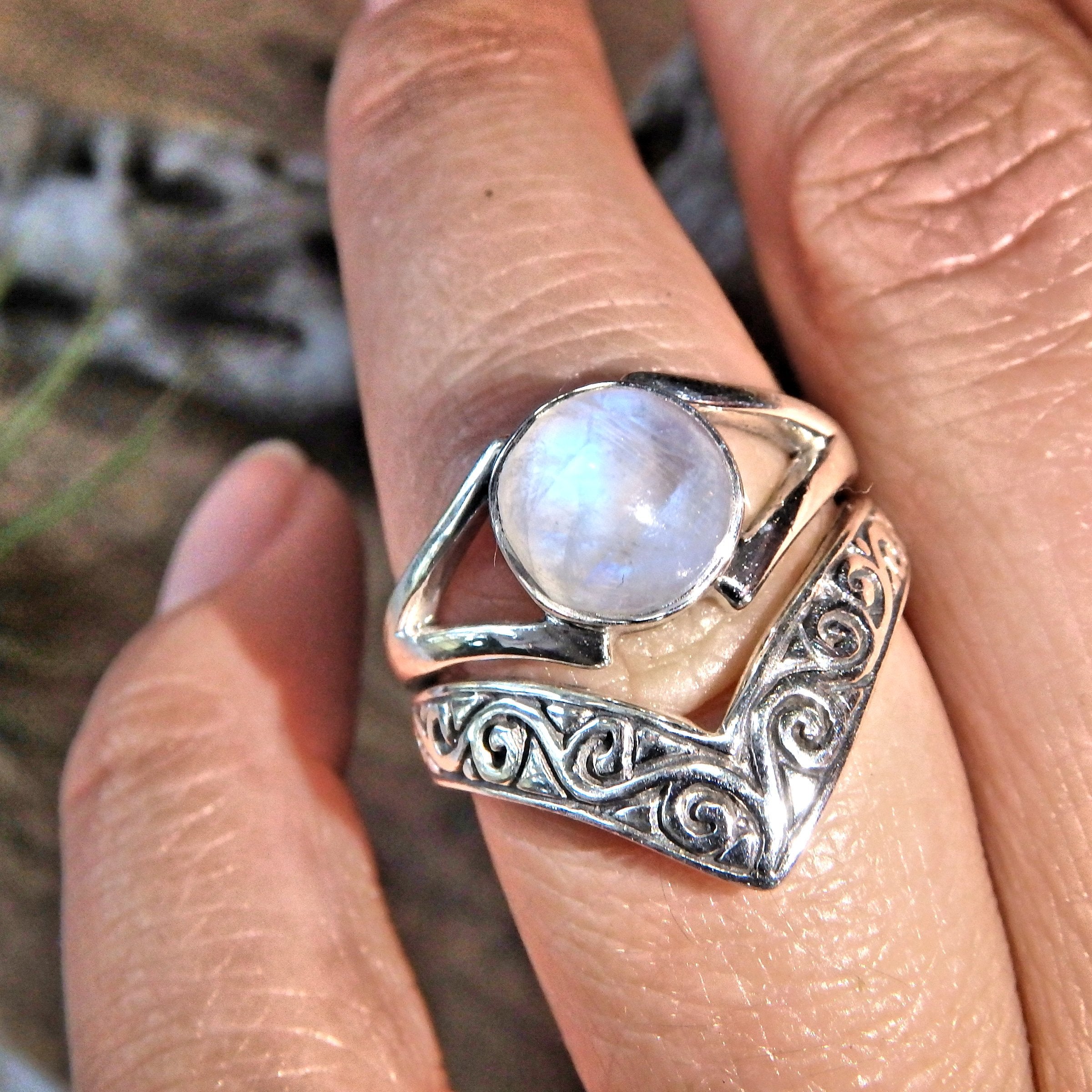 Elegant Princess Style Rainbow Moonstone Sterling Silver Ring (Size 6) - Earth Family Crystals