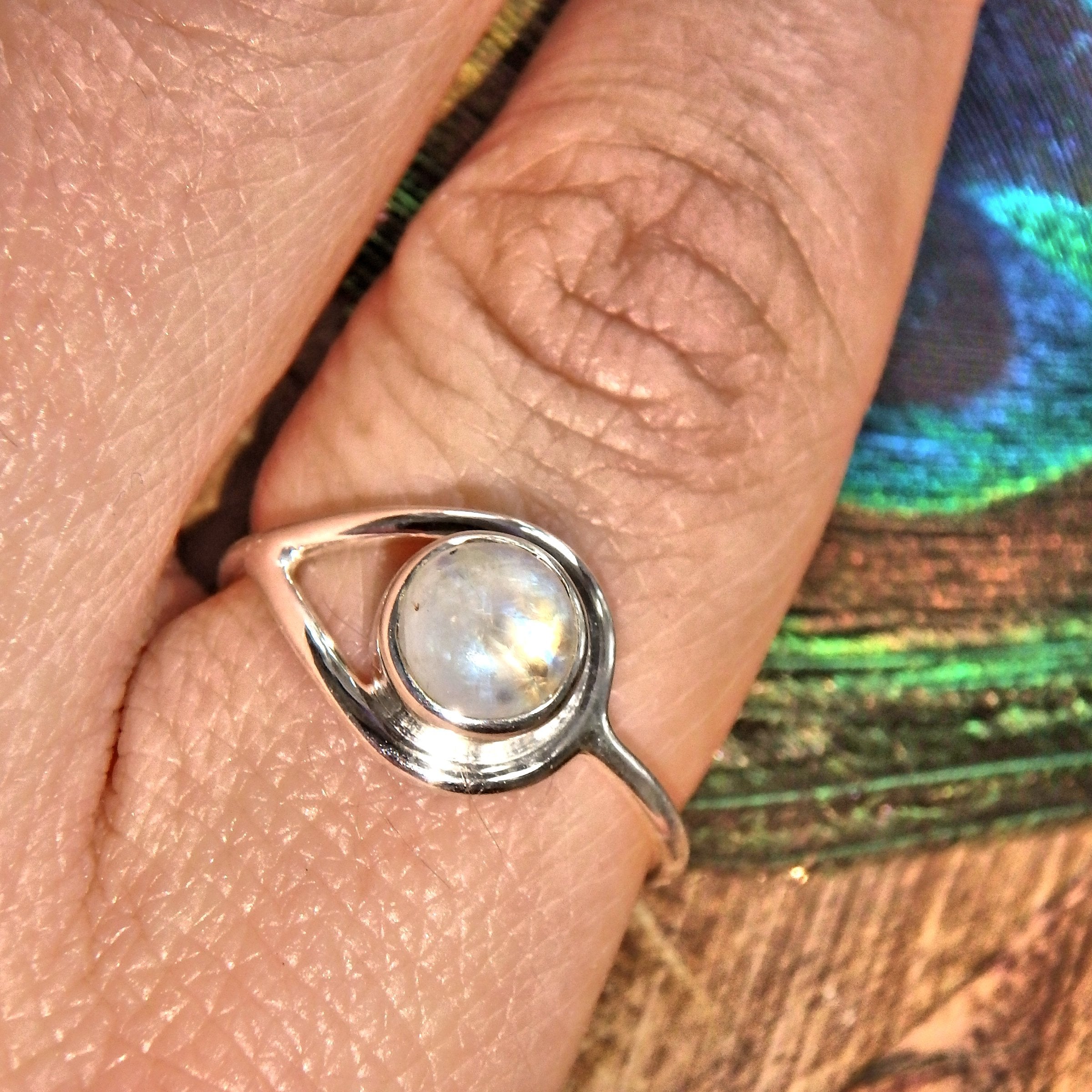 Perfect for Stacking~Pretty Rainbow Moonstone Sterling Silver Ring (Size 8) - Earth Family Crystals