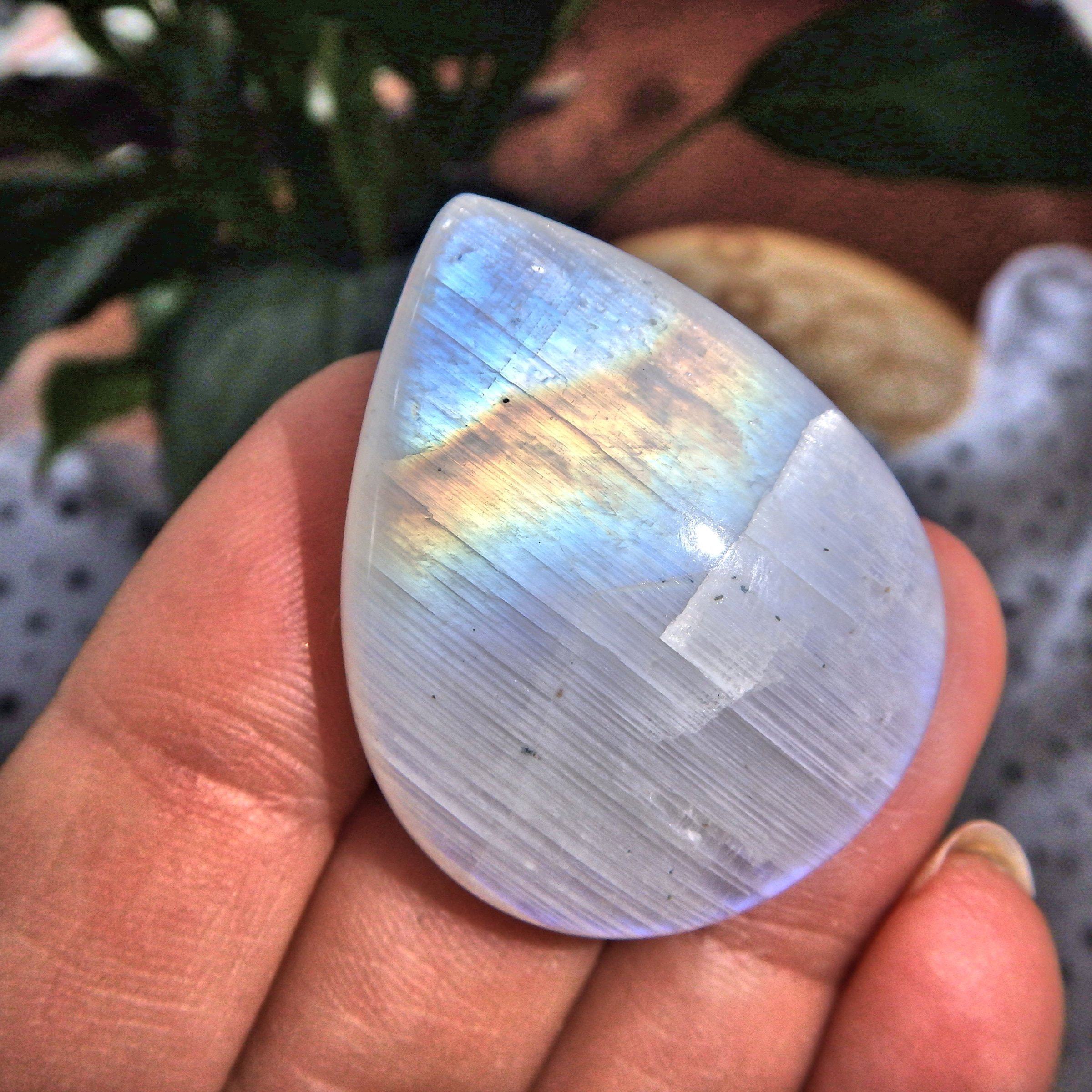 Beautiful Rainbow Moonstone Teardrop Cabochon-Perfect for Crafting - Earth Family Crystals