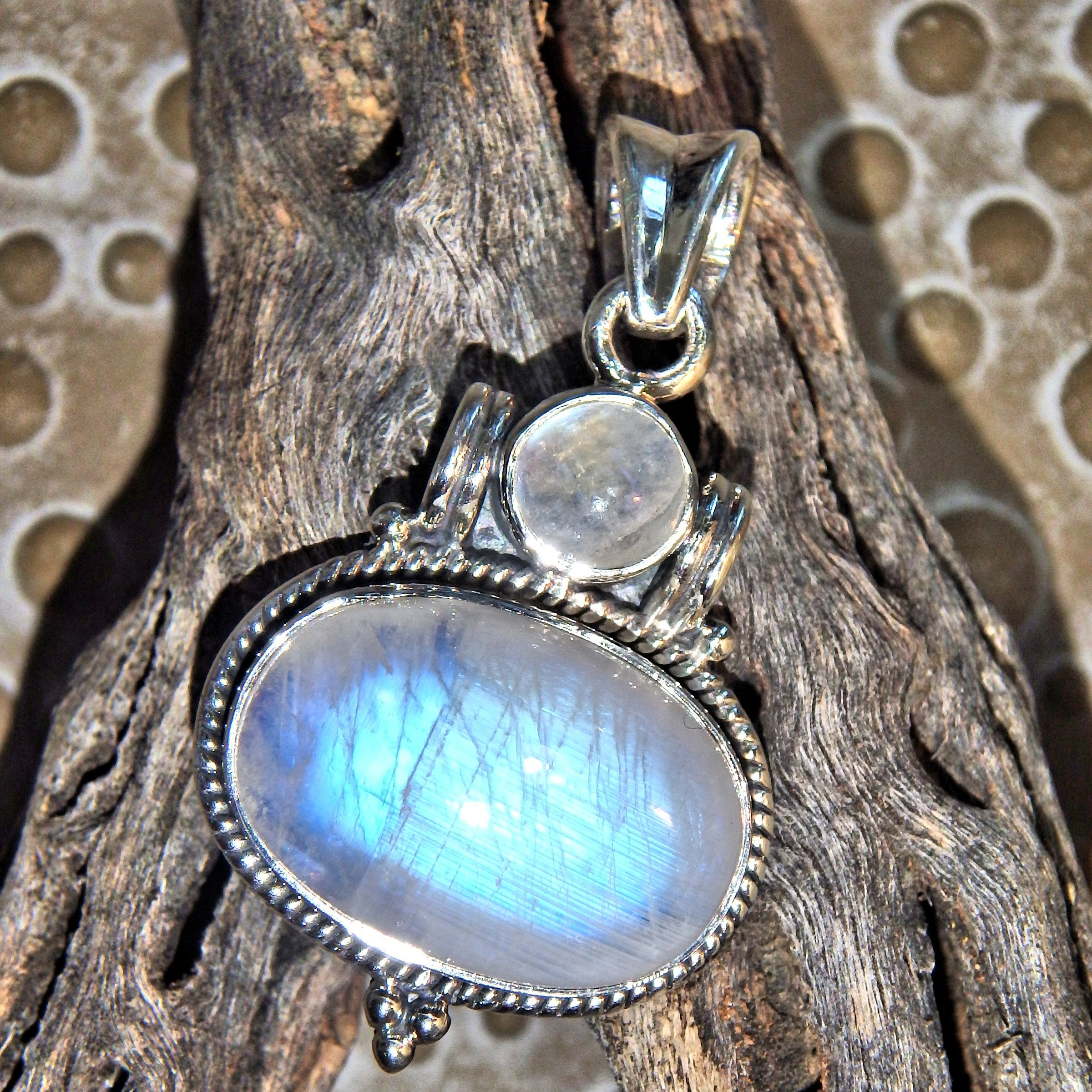 Winter Solstice Rainbow Moonstone Pendant Sterling Silver (Includes Silver Chain) - Earth Family Crystals