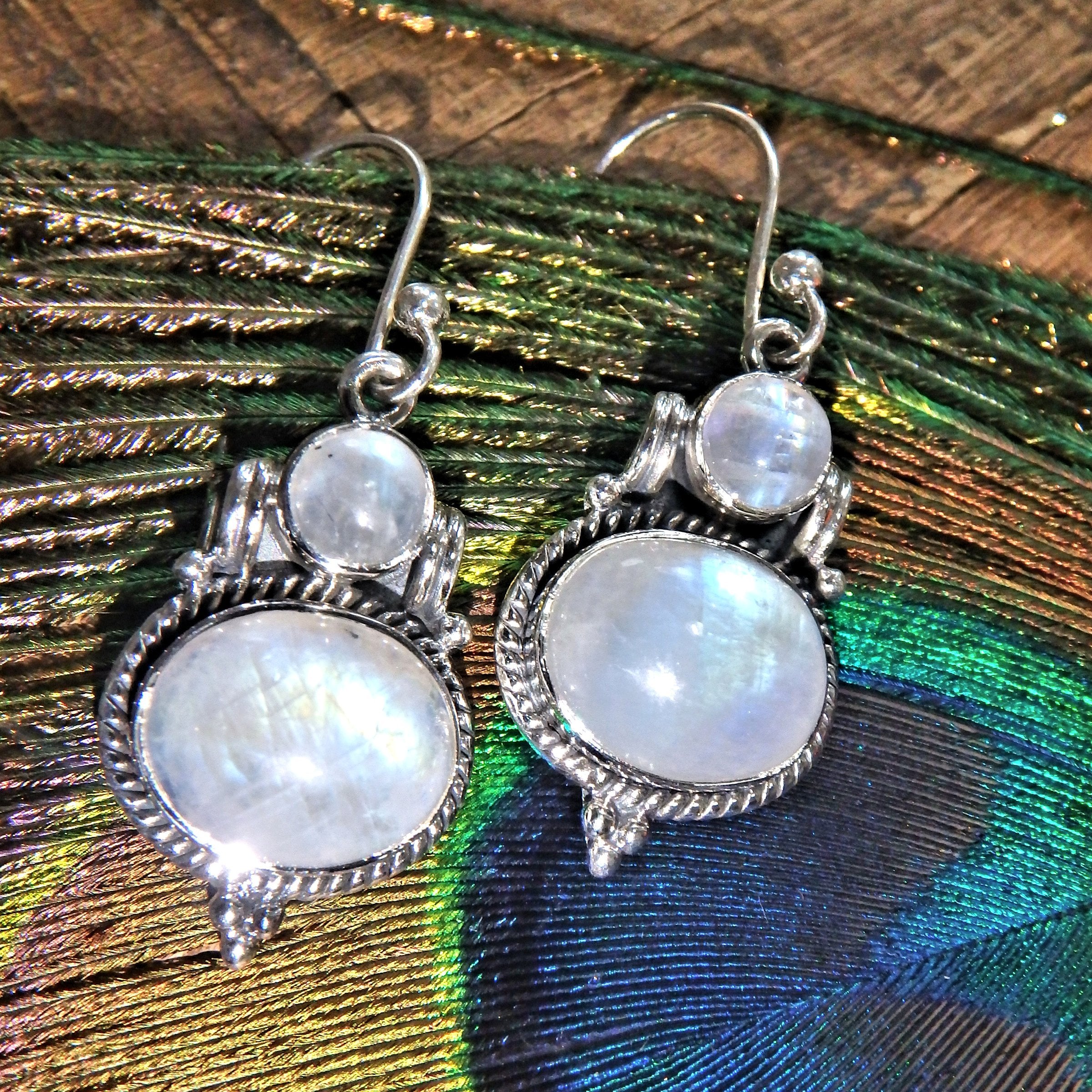Elegant Rainbow Moonstone Sterling Silver Earrings - Earth Family Crystals