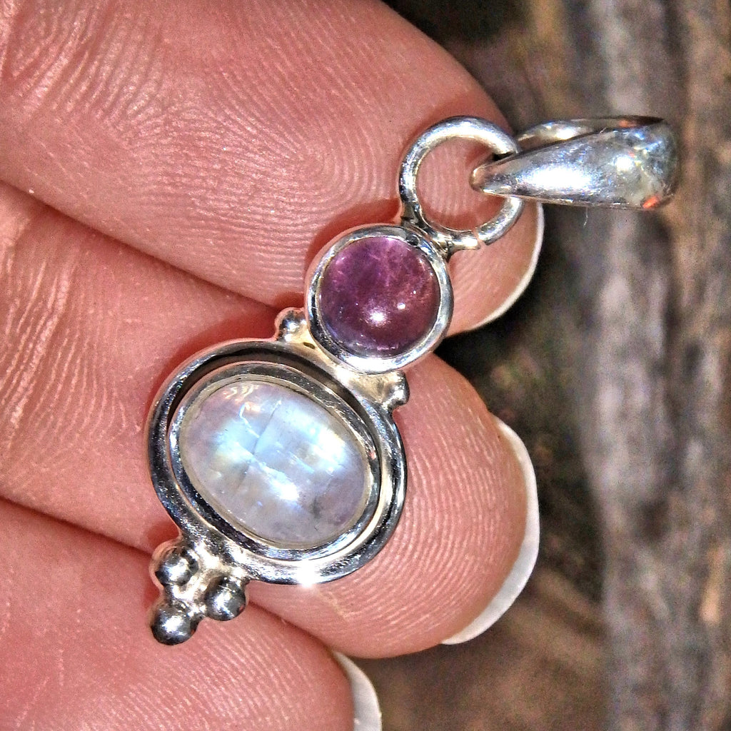 Stunning Dainty Rainbow Moonstone & Amethyst Pendant in Sterling Silver (Includes Silver Chain) - Earth Family Crystals