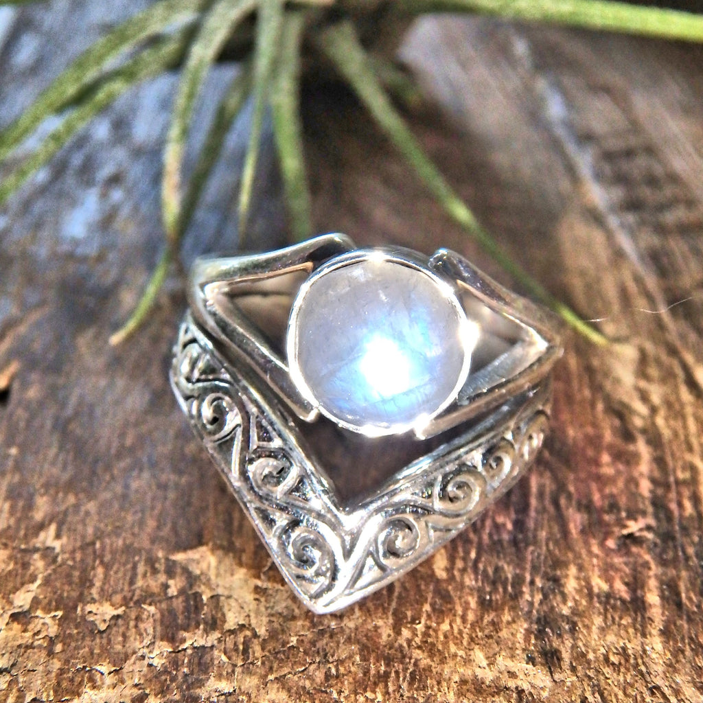 Elegant Princess Style Rainbow Moonstone Sterling Silver Ring (Size 6) - Earth Family Crystals