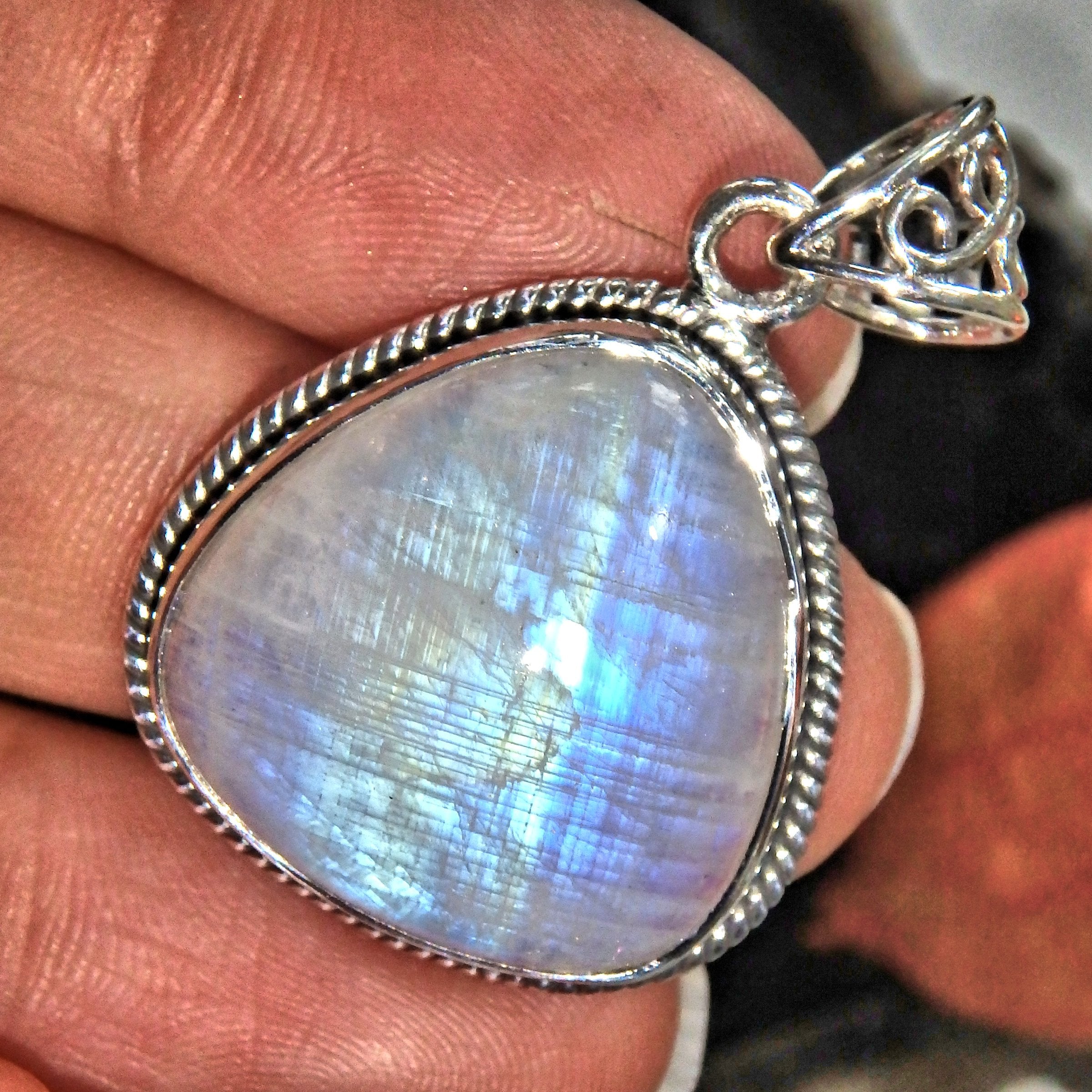 Pretty Mystic Flash Rainbow Moonstone Pendant in Sterling Silver ( Includes Silver Chain) - Earth Family Crystals