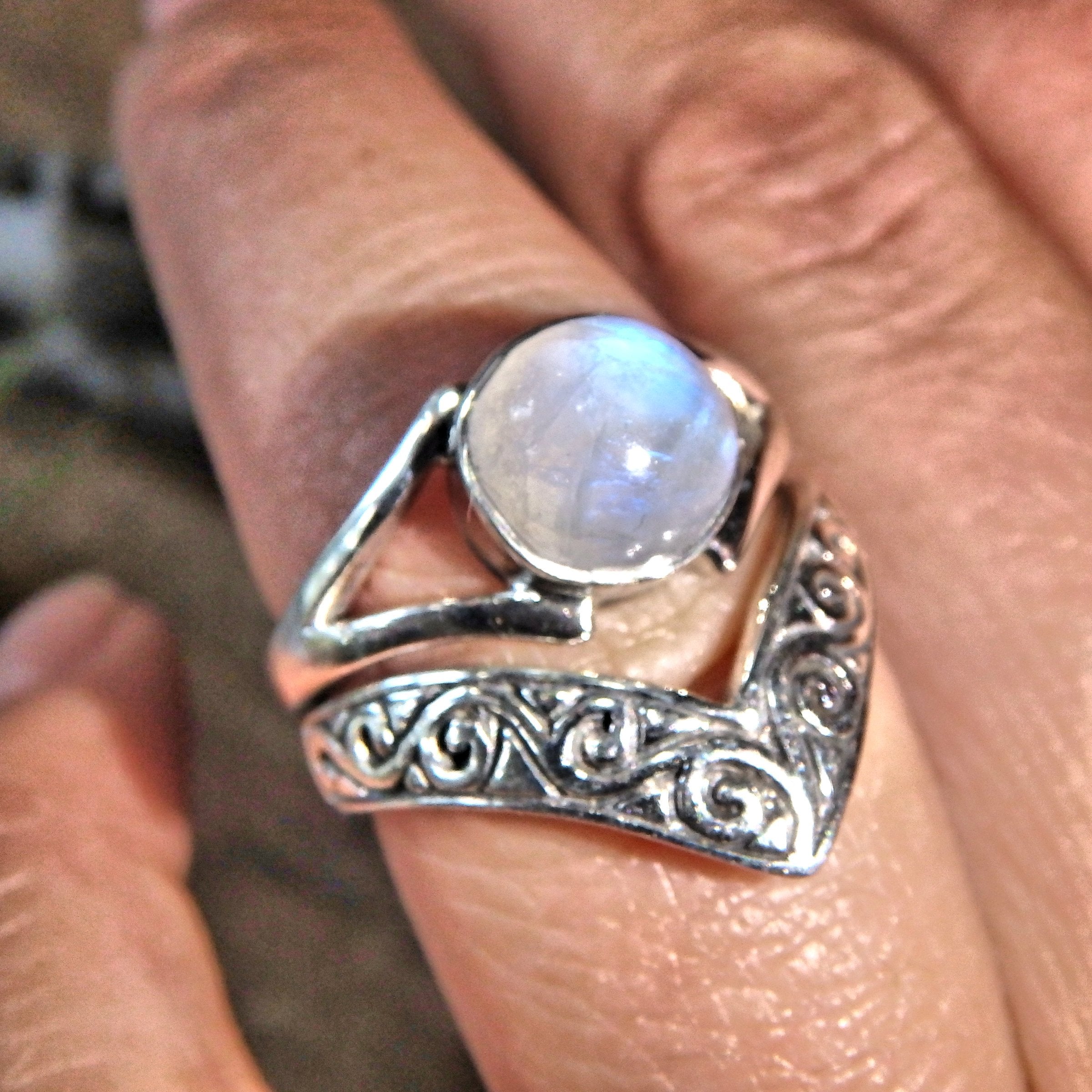 Elegant Princess Style Rainbow Moonstone Sterling Silver Ring (Size 6) - Earth Family Crystals