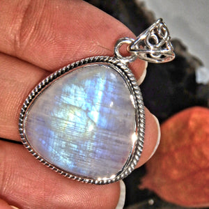 Pretty Mystic Flash Rainbow Moonstone Pendant in Sterling Silver ( Includes Silver Chain) - Earth Family Crystals