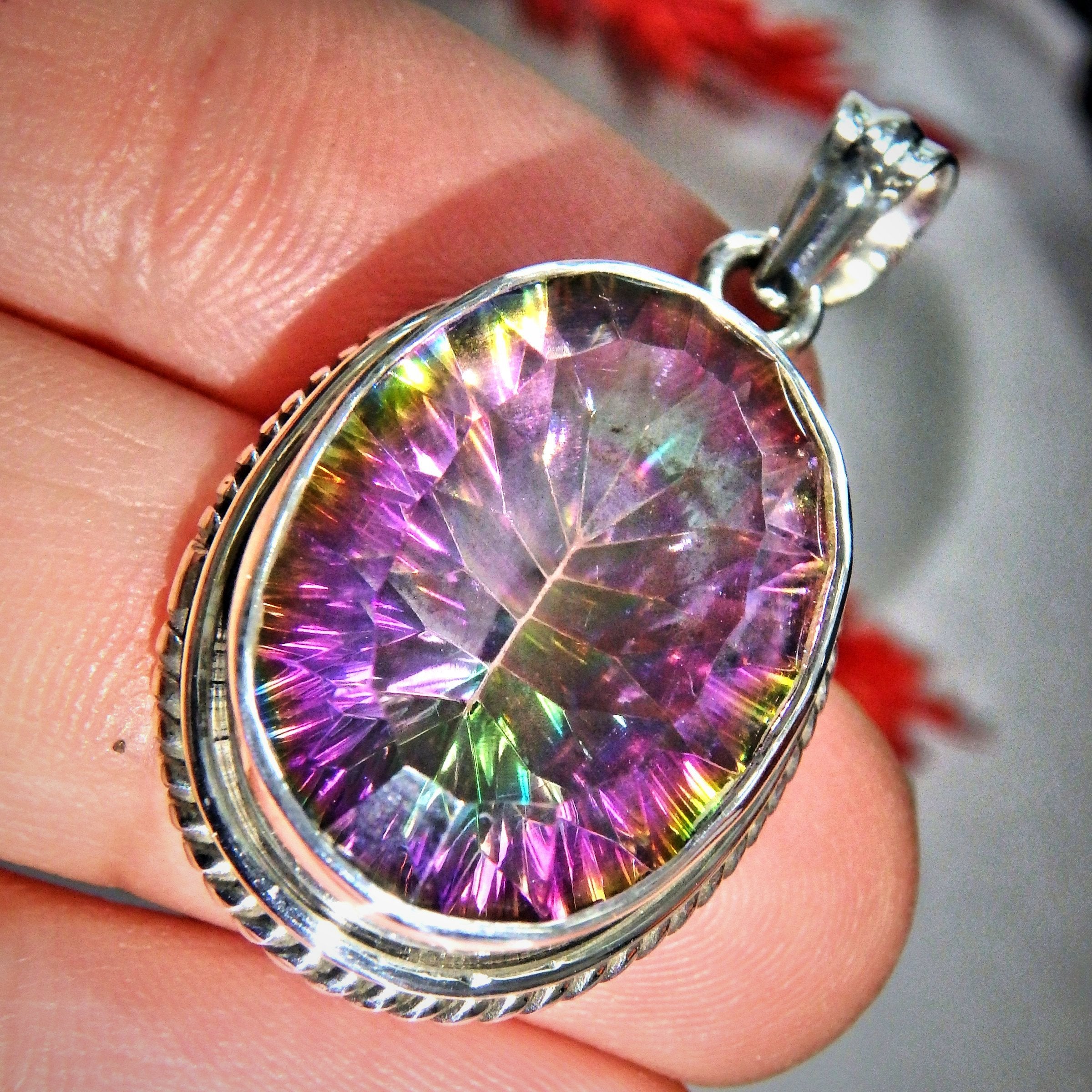 Extreme Sparkle Rainbow Mystic Topaz Pendant in Sterling Silver ( Includes Silver Chain) - Earth Family Crystals