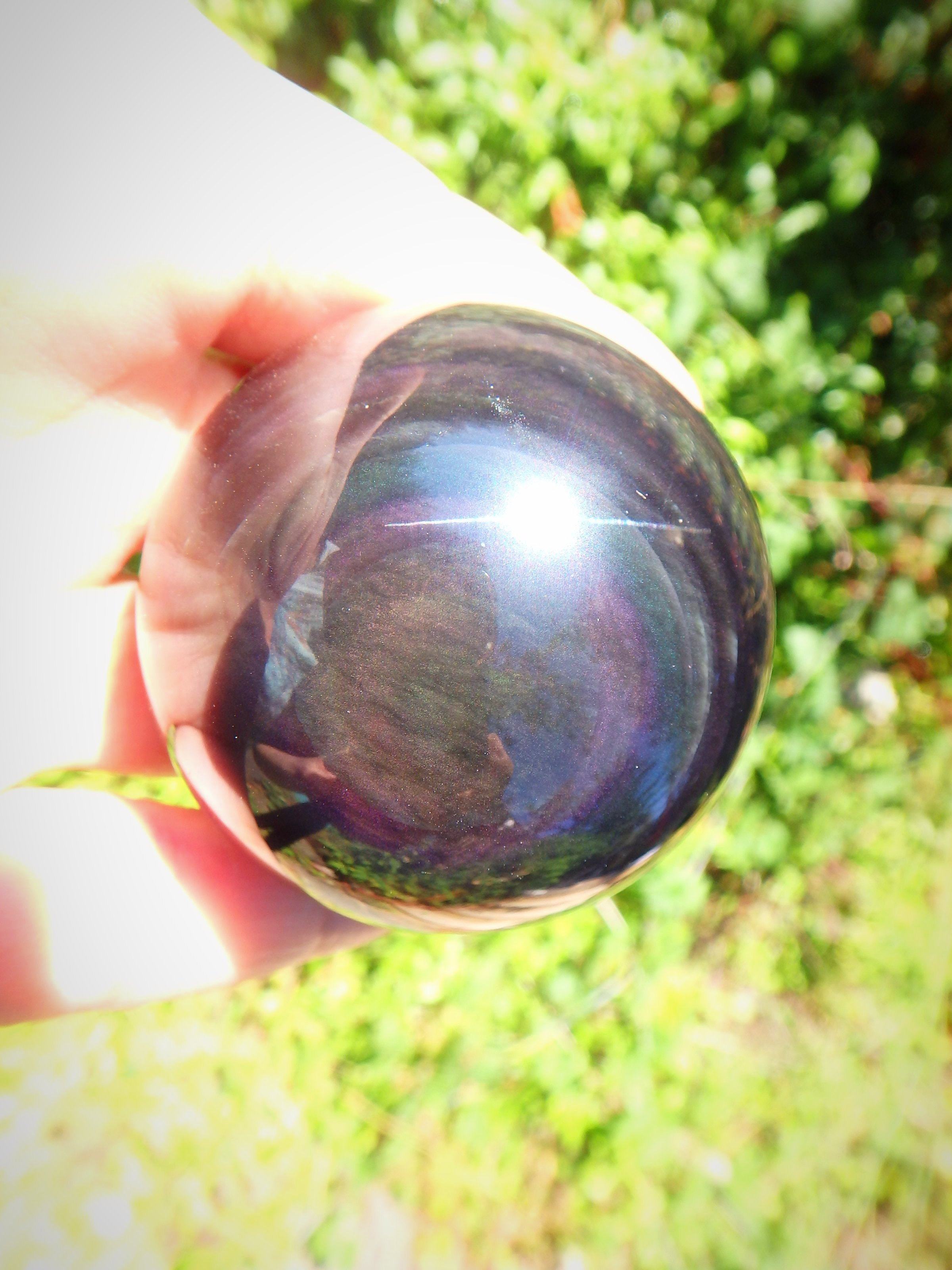 Deep & Mysterious Rainbow Obsidian Sphere Carving From Mexico - Earth Family Crystals