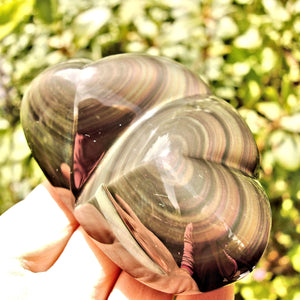 Stunning Double Heart Rainbow Obsidian Carving From Mexico - Earth Family Crystals