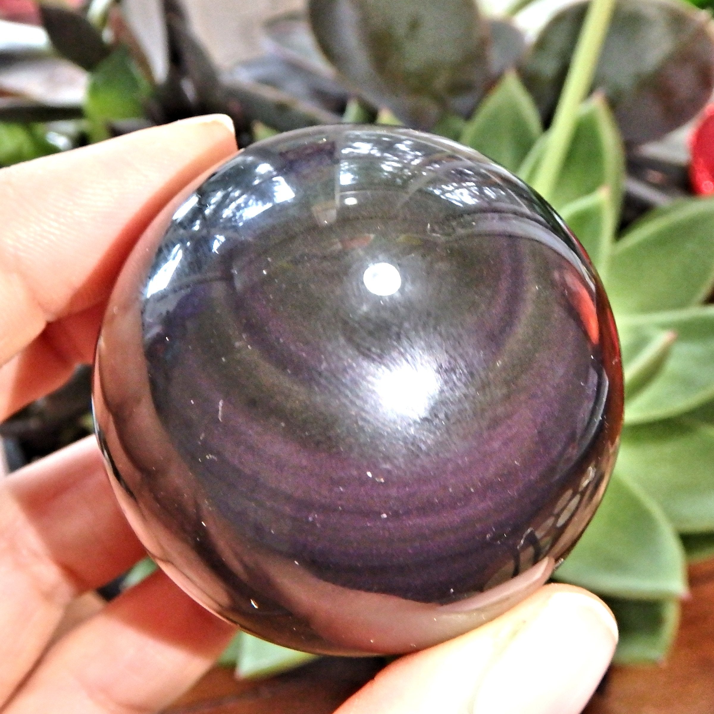 Peek a Boo Color Rainbow Obsidian Sphere Carving From Mexico - Earth Family Crystals