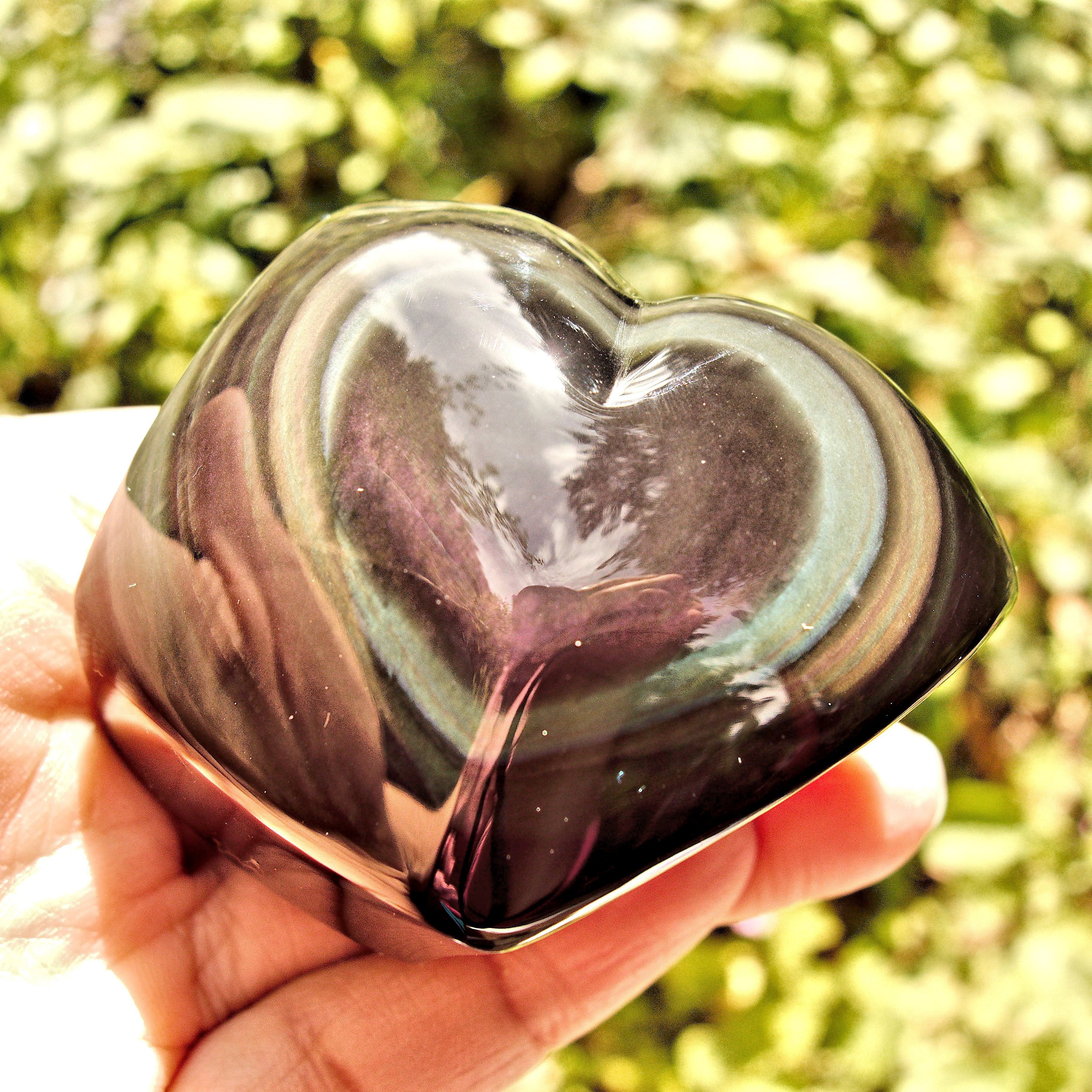 Chunky Standing Rainbow Obsidian Heart Carving From Mexico - Earth Family Crystals