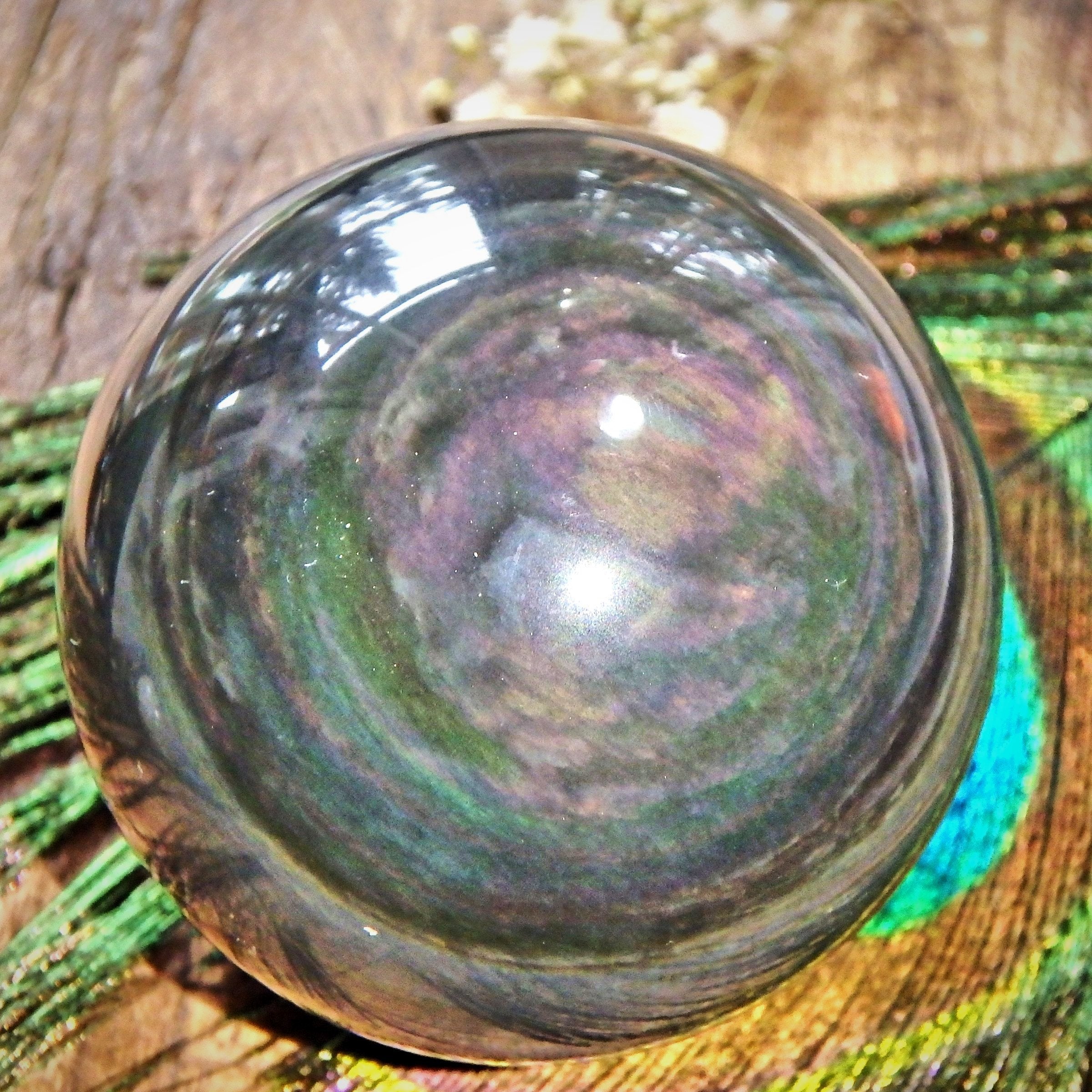Orbs of Color Mysterious Rainbow Obsidian Sphere Carving - Earth Family Crystals