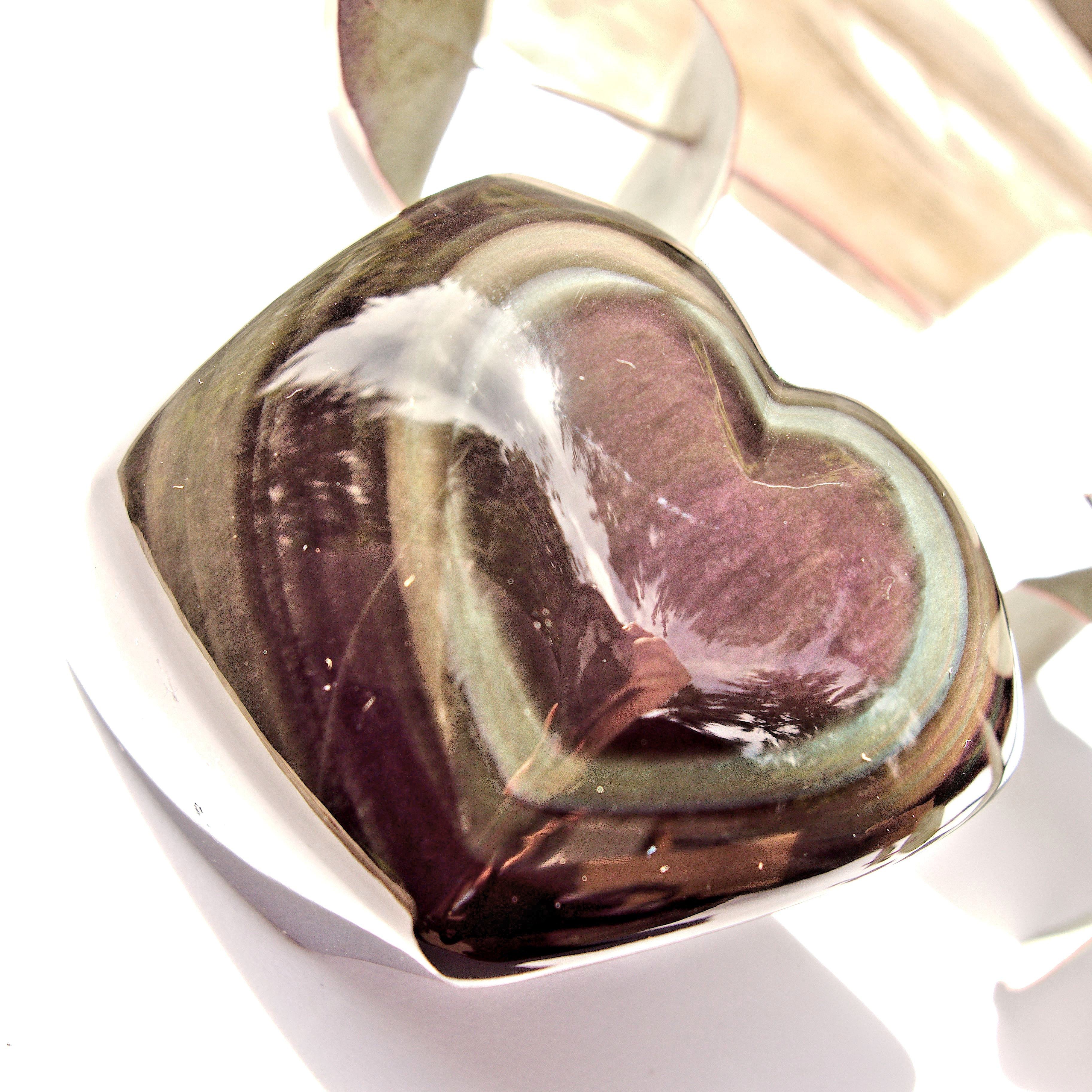 Chunky Standing Rainbow Obsidian Heart Carving From Mexico - Earth Family Crystals