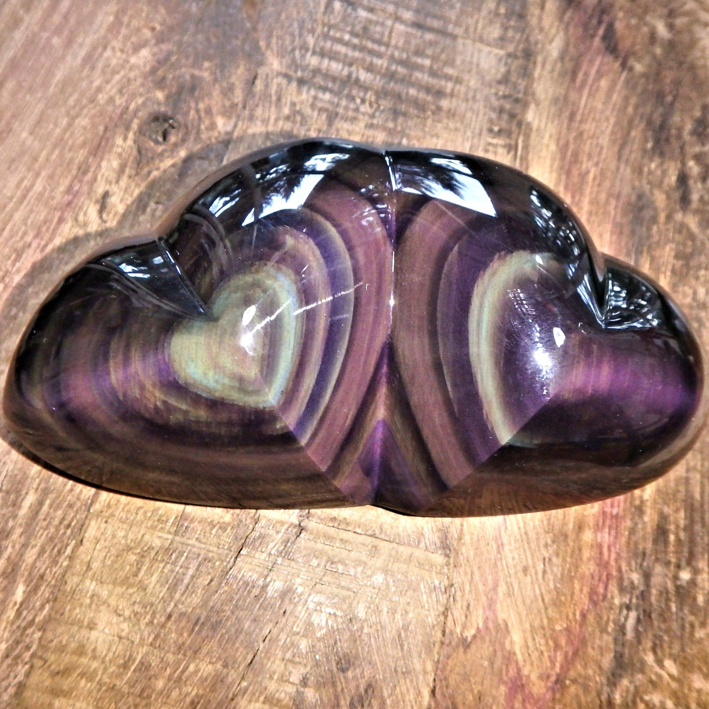 Double Love Hearts Rainbow Obsidian Display Specimen - Earth Family Crystals