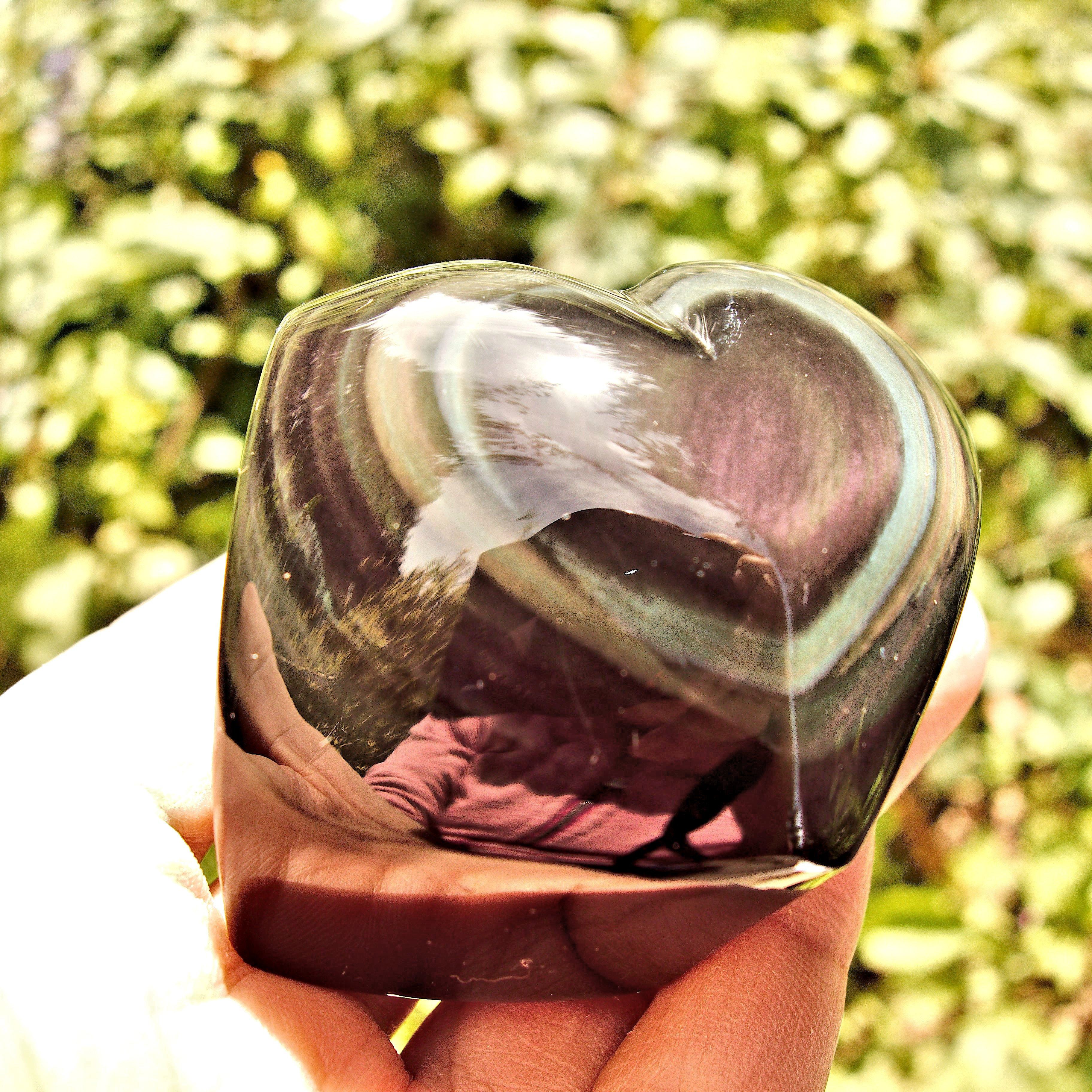 Chunky Standing Rainbow Obsidian Heart Carving From Mexico - Earth Family Crystals