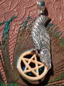 Raven & Bone Pentacle Pendant in Sterling Silver (Includes Silver Chain) - Earth Family Crystals