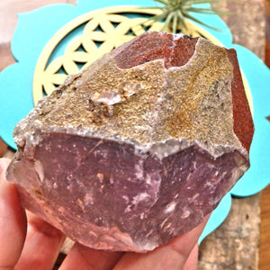 Chunk of Auralite-23 With Red Hematite Capped Partial Point From Ontario, Canada - Earth Family Crystals