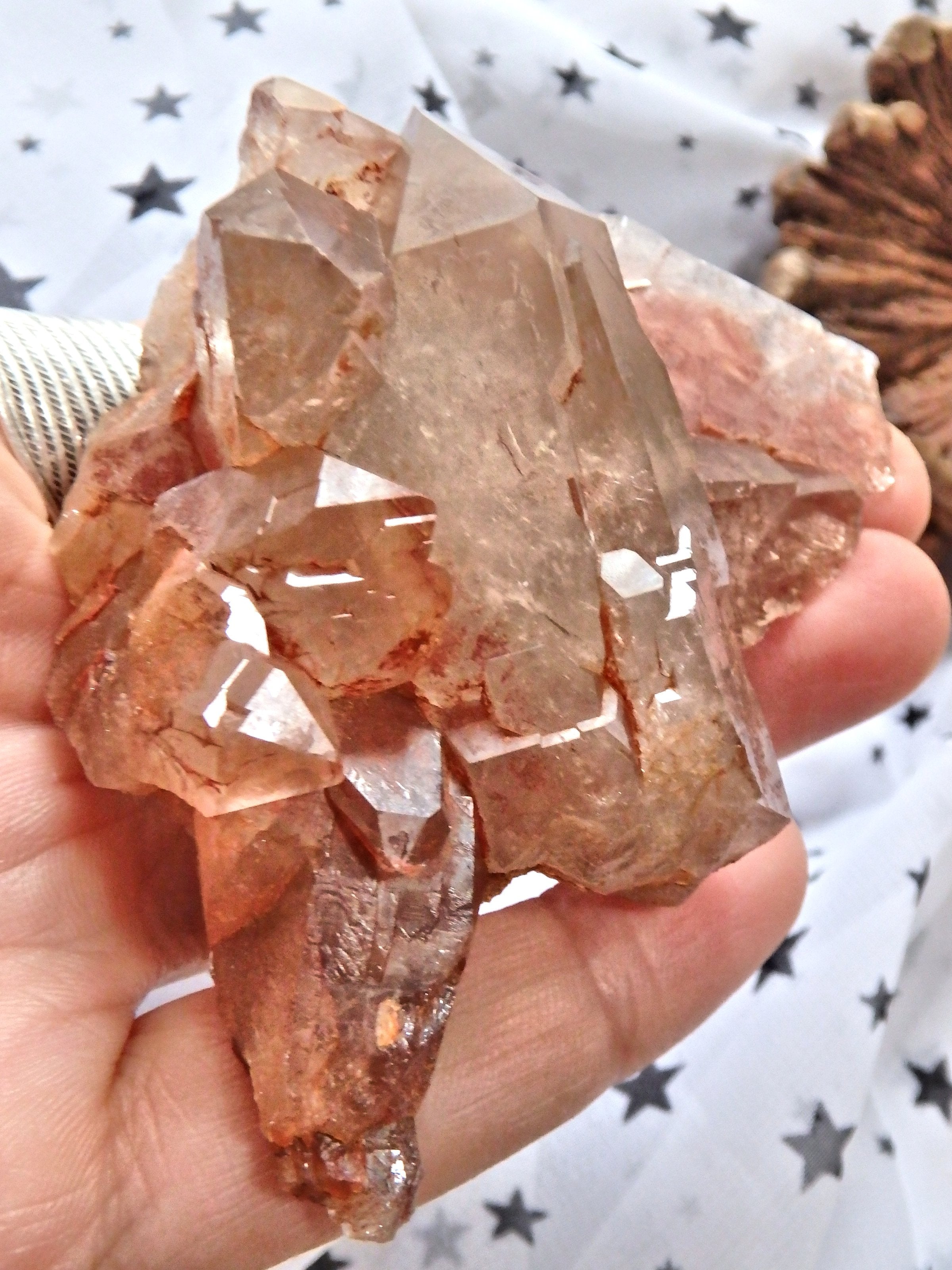 Elestial Cluster of Red Quartz With Self Healing Base From Morocco - Earth Family Crystals