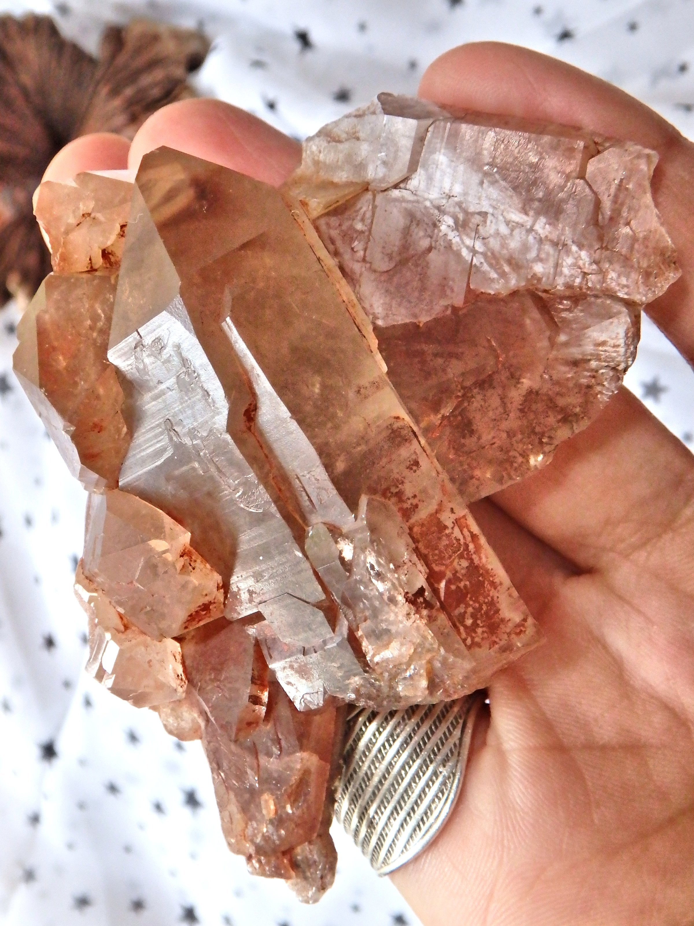 Elestial Cluster of Red Quartz With Self Healing Base From Morocco - Earth Family Crystals