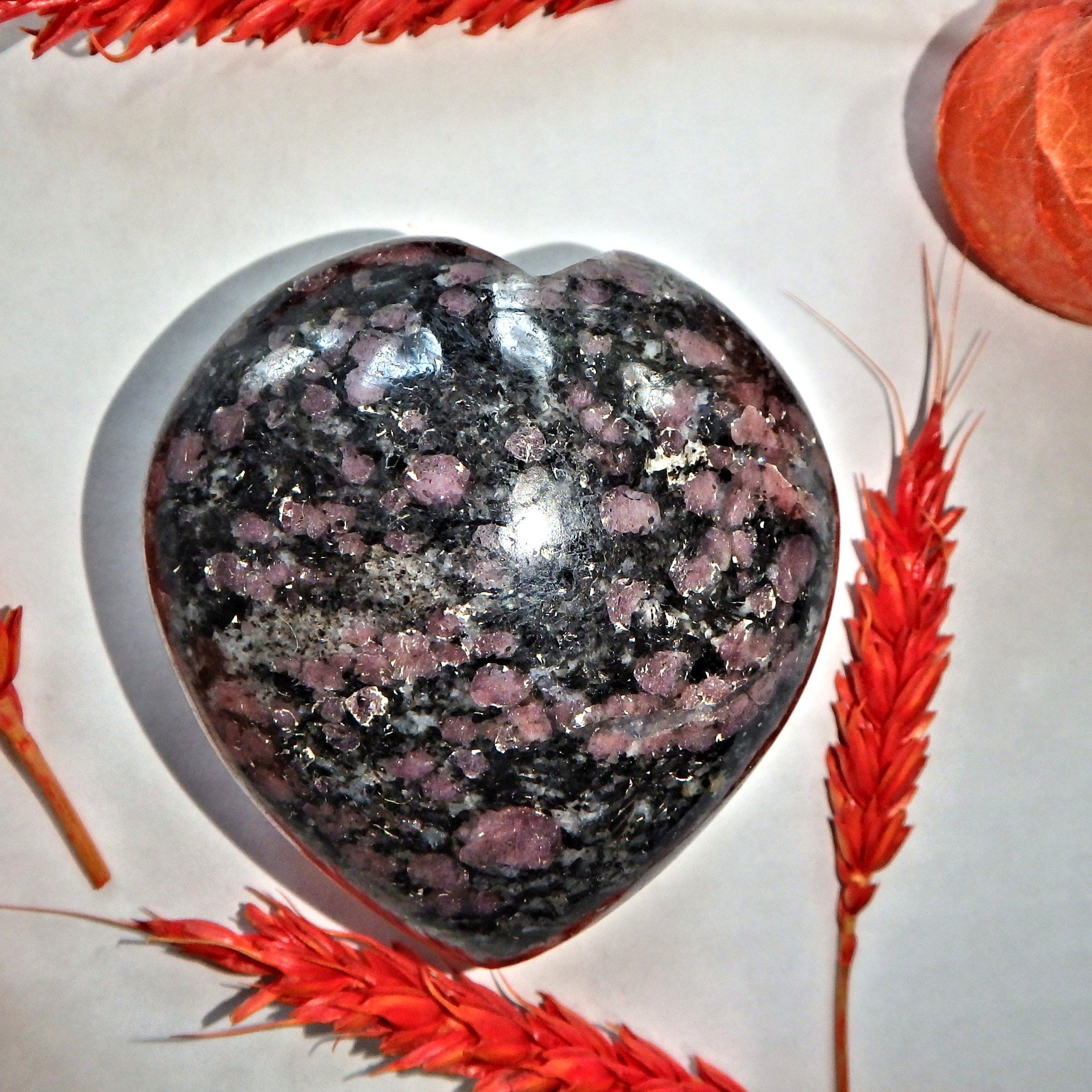 Cranberry Red Spinel Inclusions in Fuchsite Heart Carving 1 - Earth Family Crystals