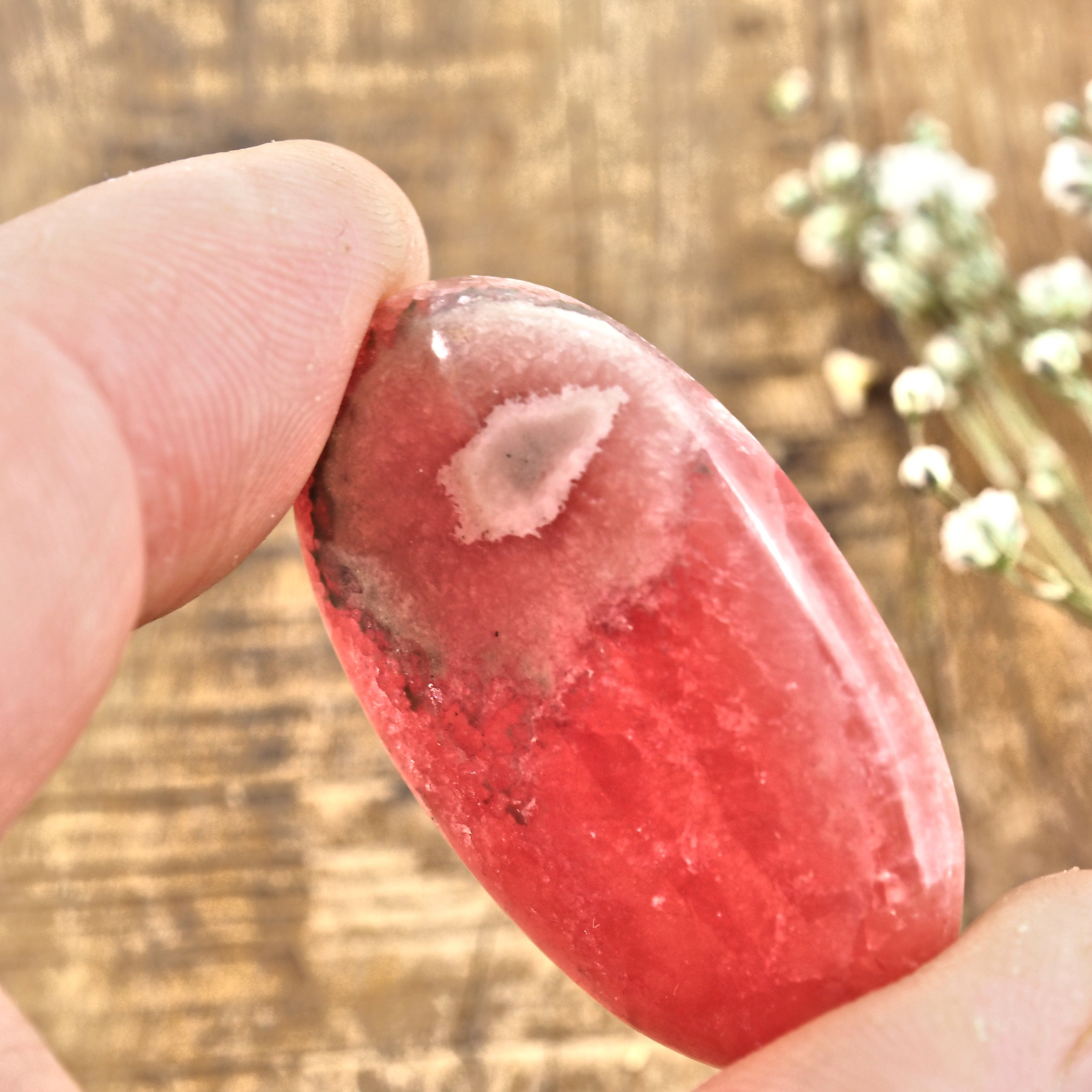 Gemmy Pink Rhodochrosite Cabochon -Ideal for Crafting - Earth Family Crystals
