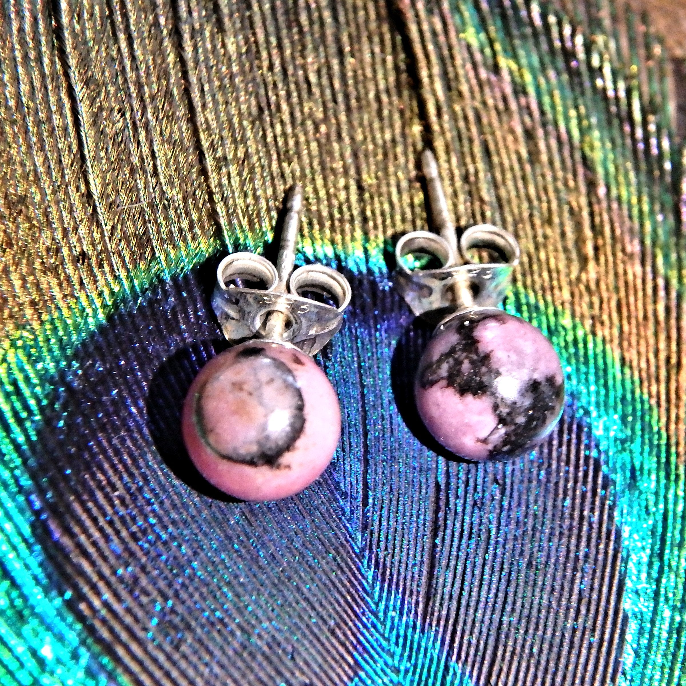 Rhodonite Sterling Silver Stud Earrings - Earth Family Crystals