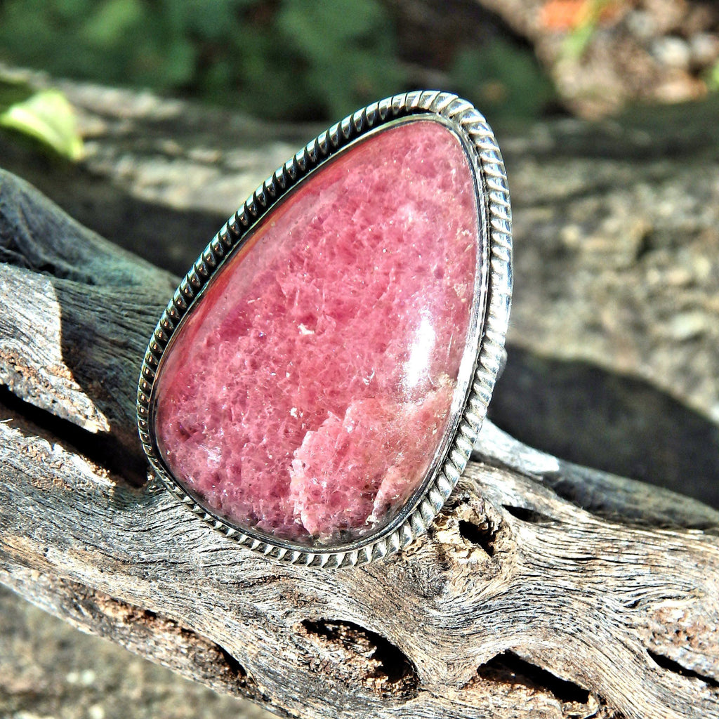 Deep Cranberry Red & Hints of Black Rhodonite Ring in Sterling Silver (Size 6) - Earth Family Crystals