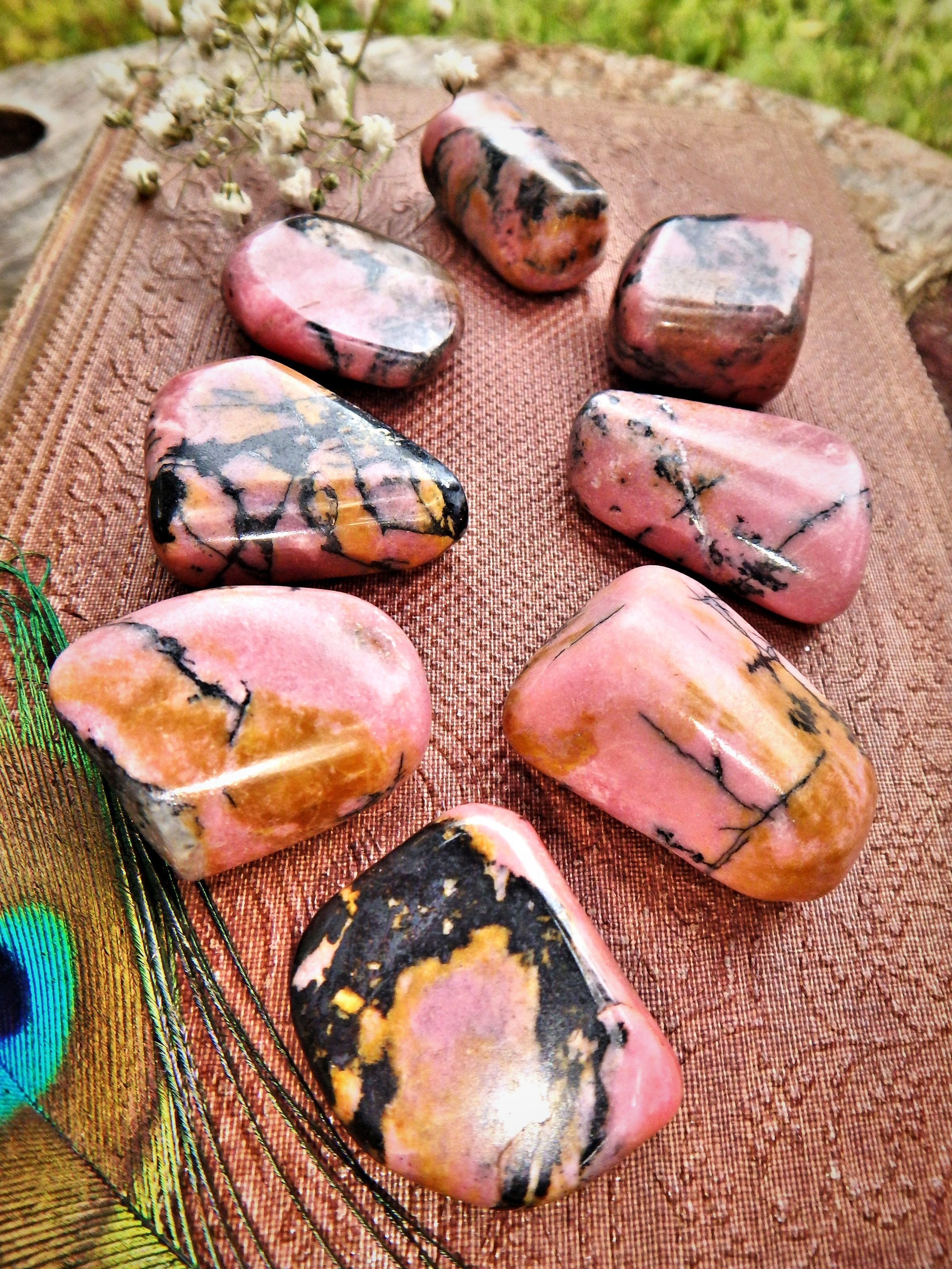 Set of 2 Deep Pink Rhodonite Tumbled Pocket Stones