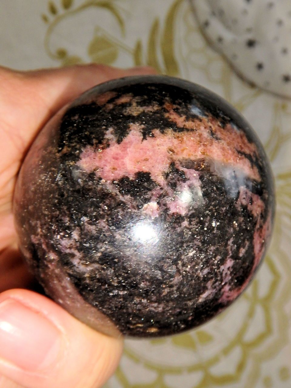 Swirling Pink Patterns Rhodonite Sphere Carving - Earth Family Crystals