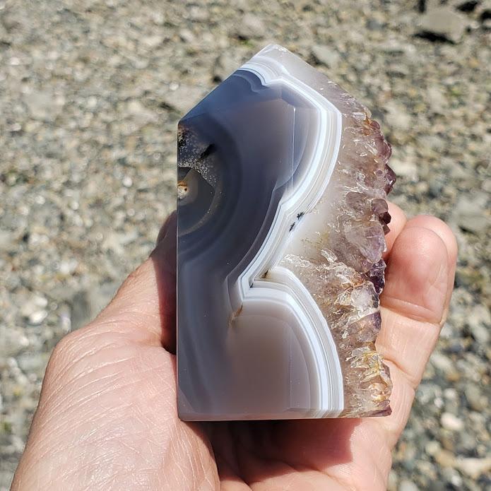 Chunky Ametrine & Blue Agate Standing Display Point Partially Polished From Uruguay - Earth Family Crystals