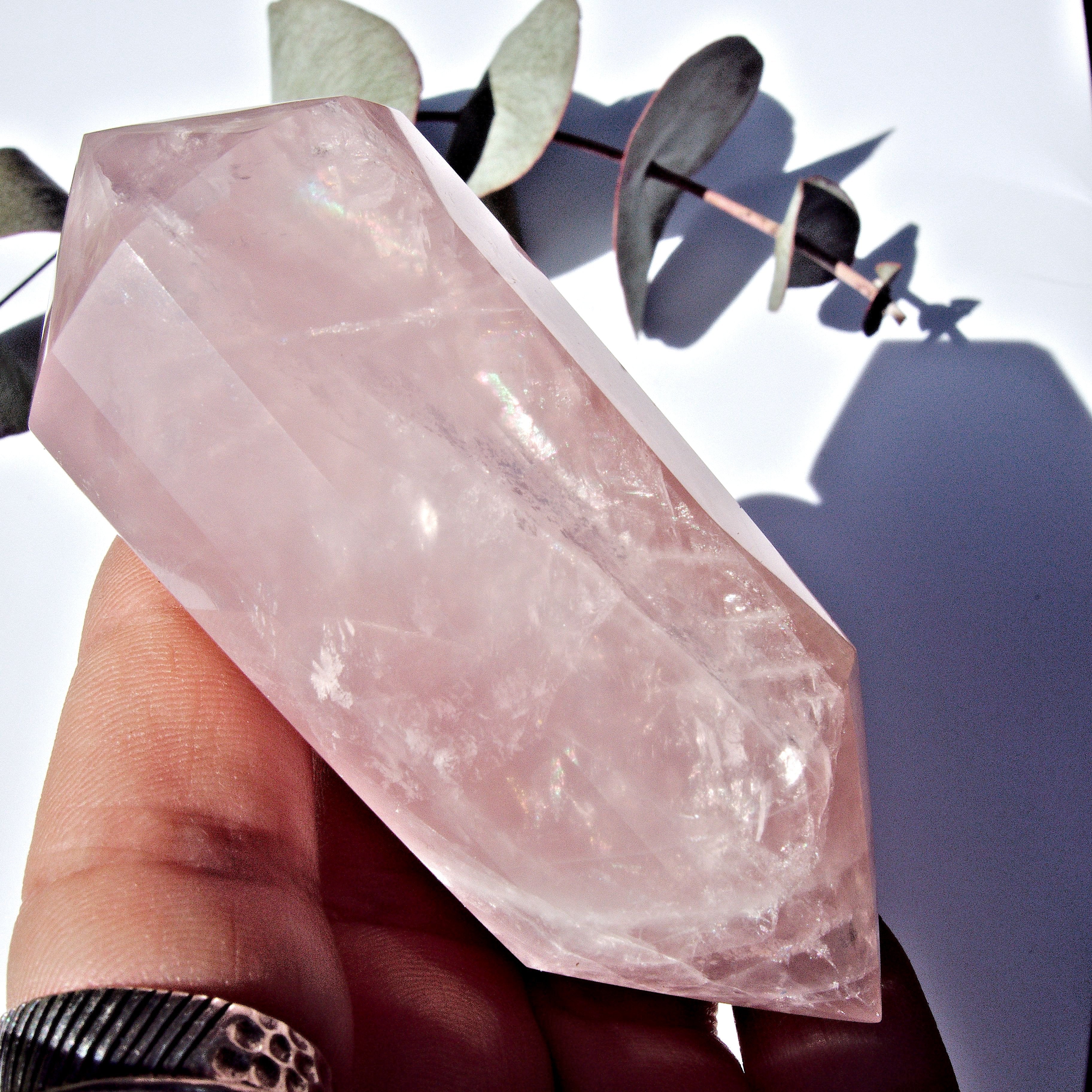 Powerful Double Terminated Vogel Style Rose Quartz Wand Carving